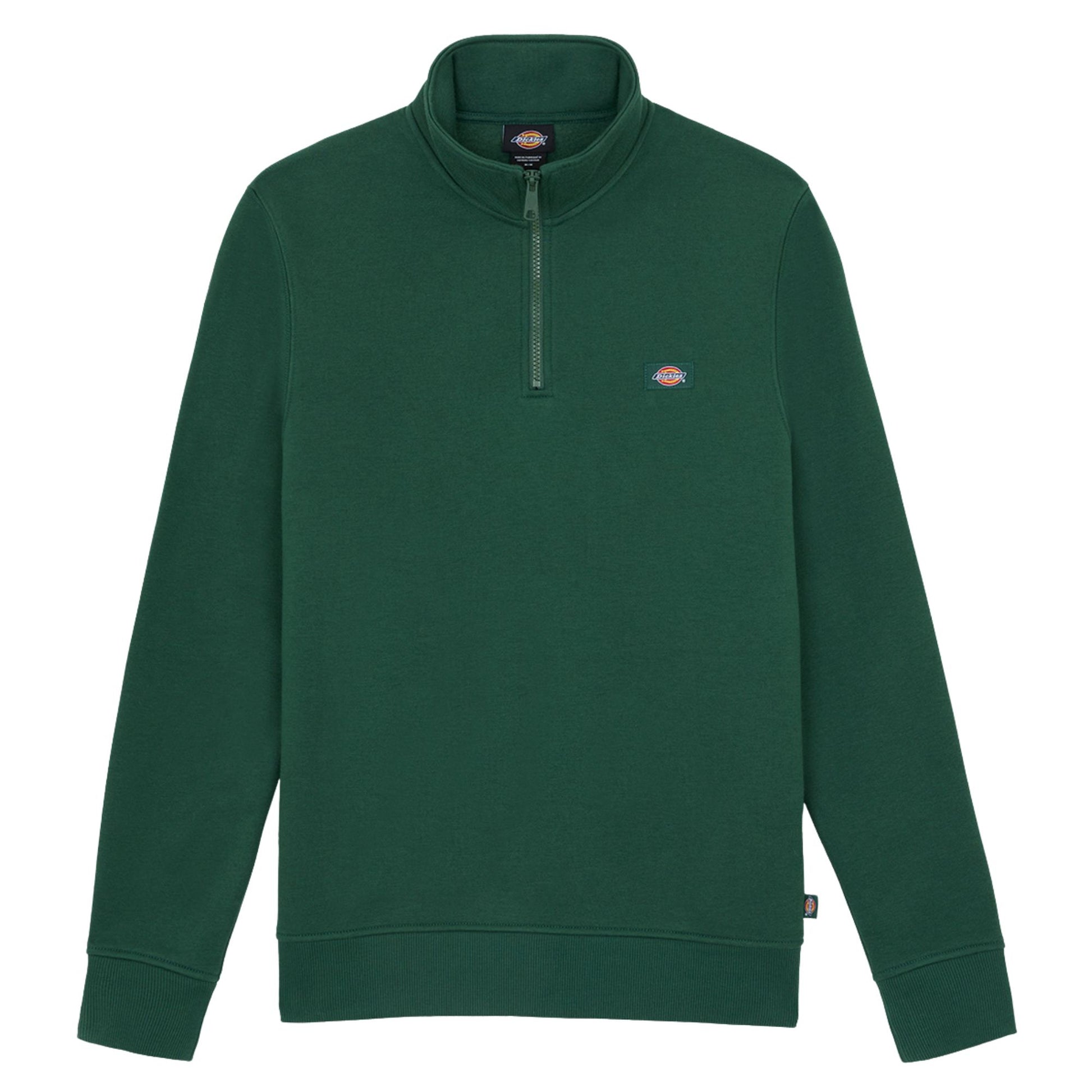 Sweat para homem Dickies Oakpoart Quarter Zip em Verde Pine Needle. Foto da parte da frente.