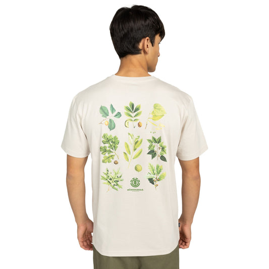 T-Shirt de manga curta para homem Element Bigfoot Trees em Oat Milk. Foto da parte de trás, vestida.