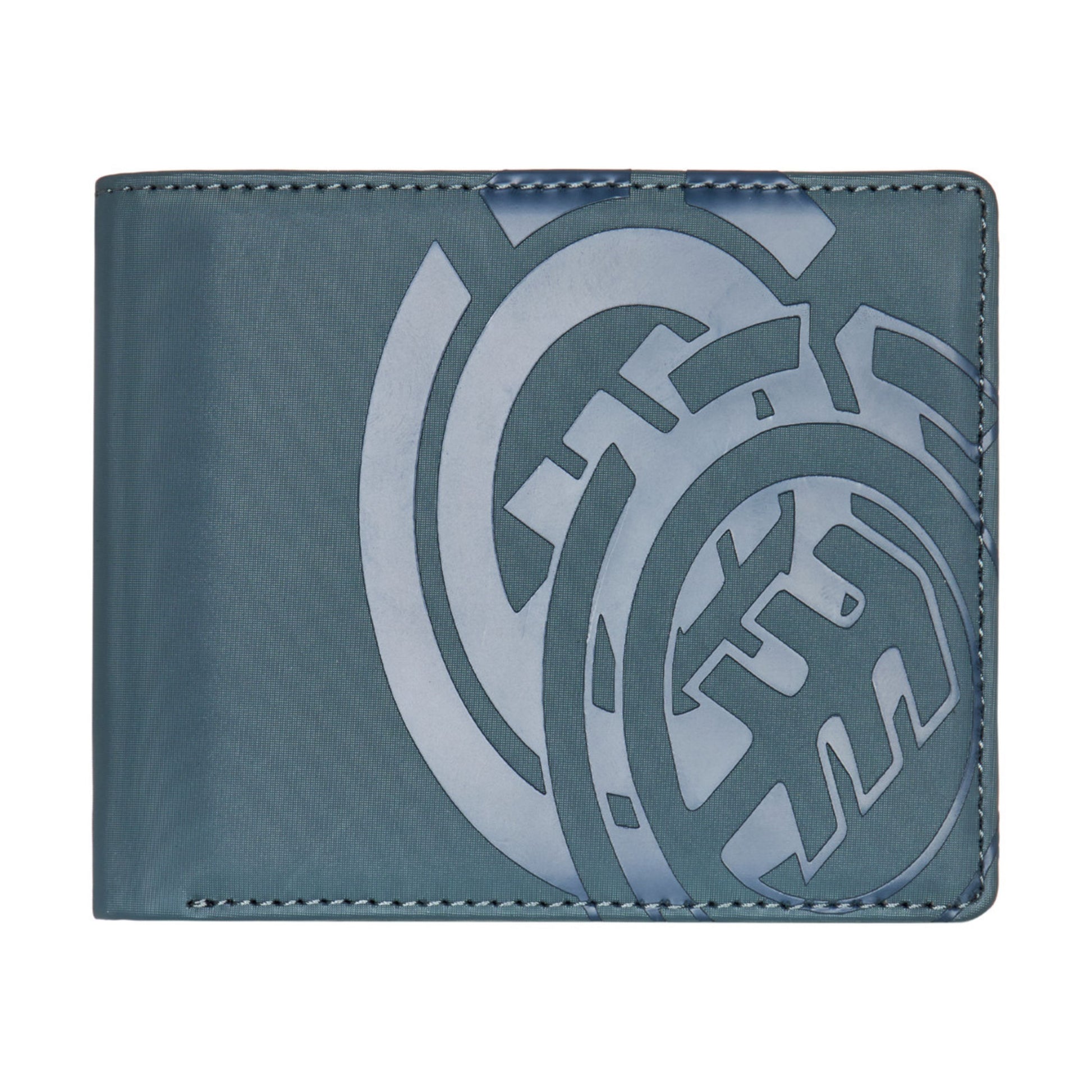 Carteira unissexo Element Double Icon Trifold em Ardoise. Foto da parte da frente, fechada.