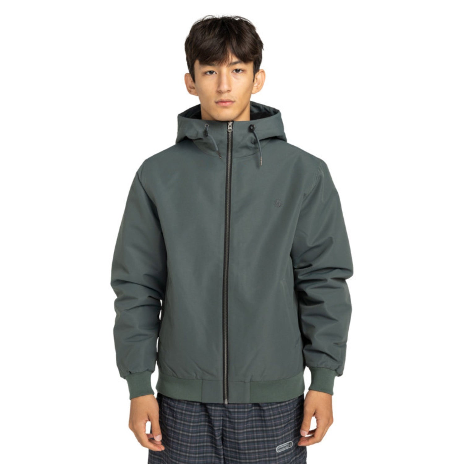 Casaco com carapuço para homem Element Dulcey em Ardoise. Foto da parte da frente, vestido.