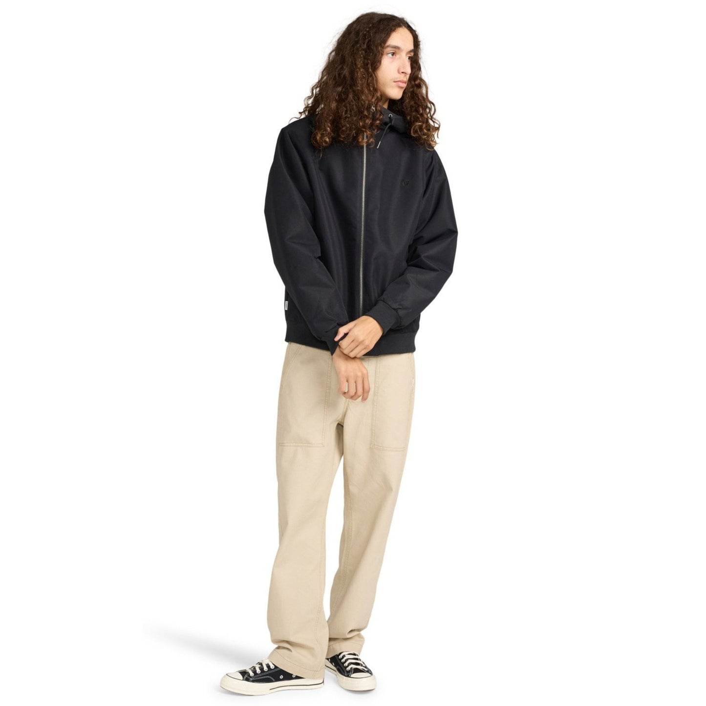 Casaco com carapuço para homem Element Dulcey em Flint Black. Foto da parte da frente, vestido.