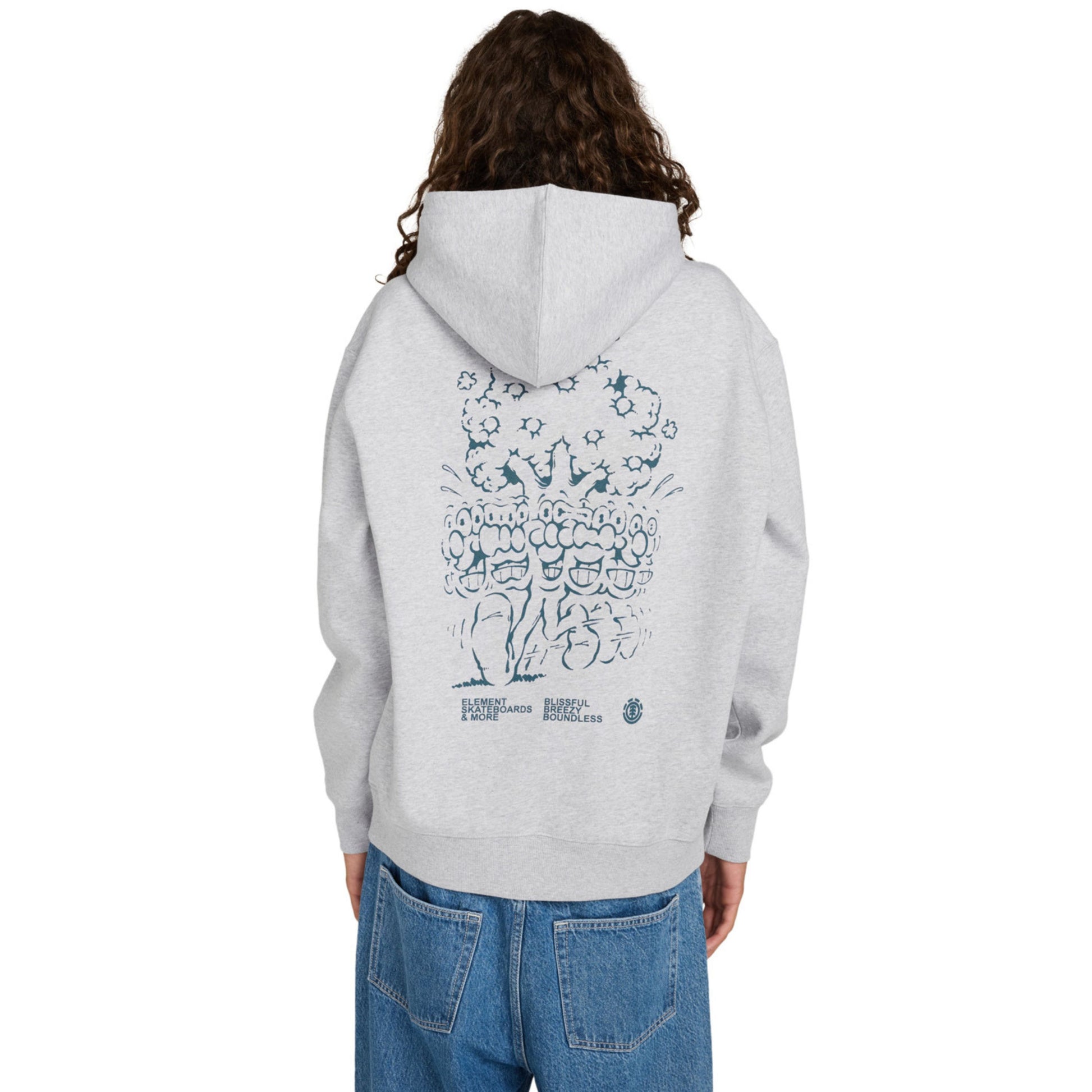 Sweat com carapuço para homem Element Motion Tree em Mid Grey Heather. Foto da parte de trás, vestida.