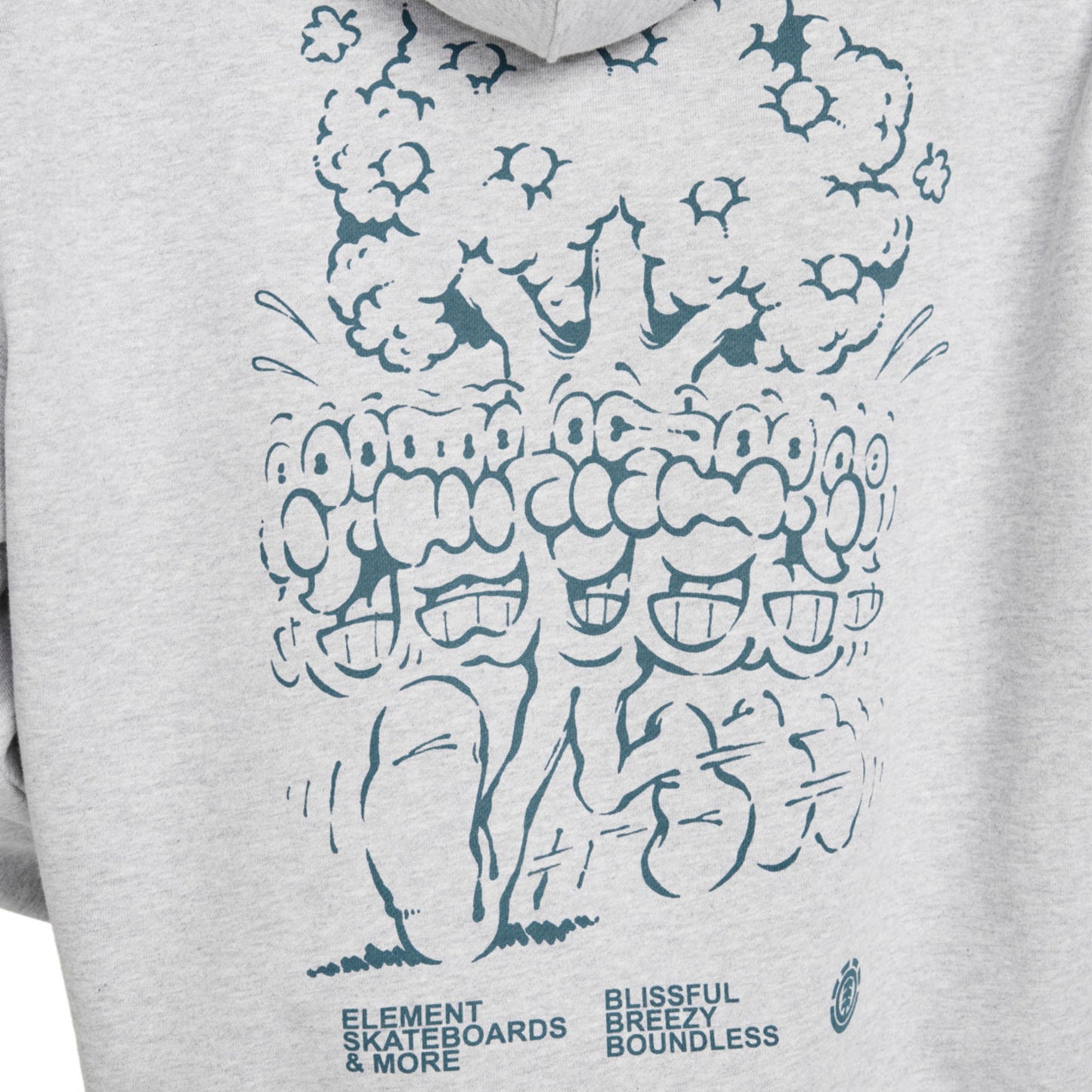 Sweat com carapuço para homem Element Motion Tree em Mid Grey Heather. Foto de detalhe da parte de trás, vestida.