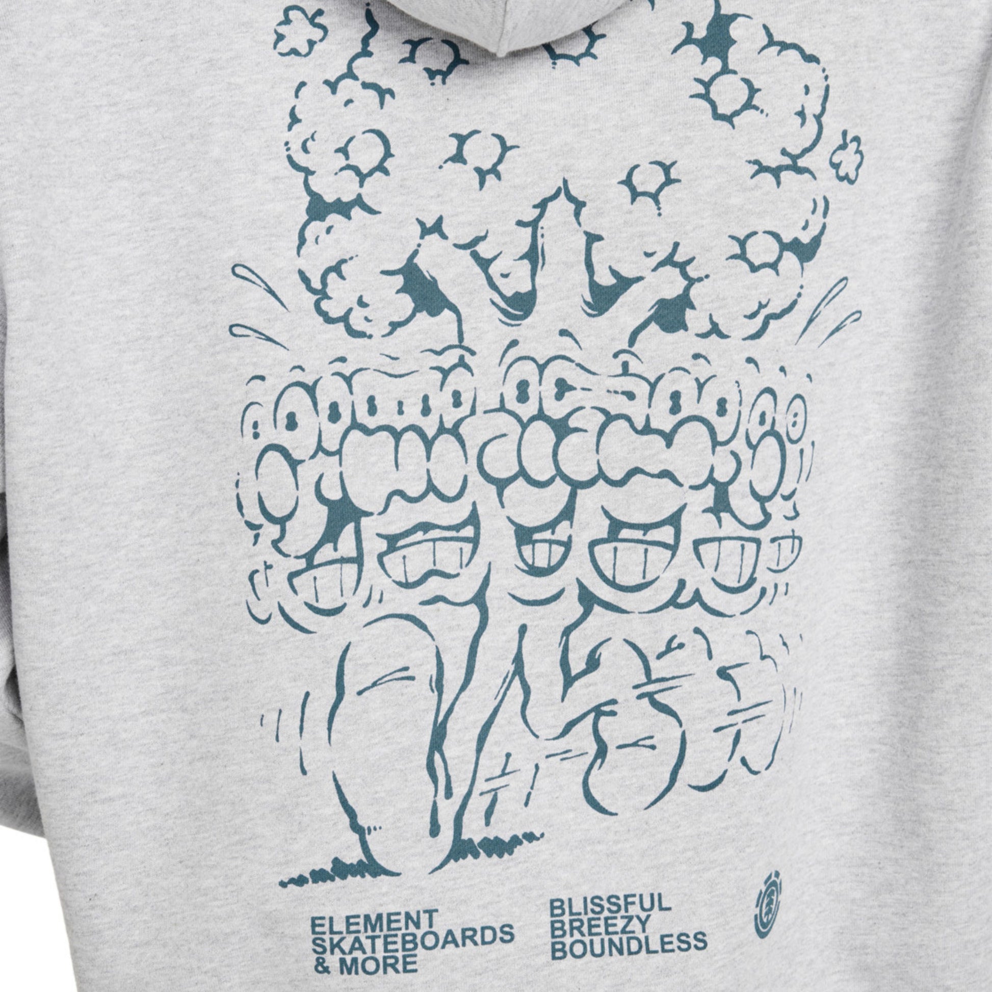 Sweat com carapuço para homem Element Motion Tree em Mid Grey Heather. Foto de detalhe da parte de trás, vestida.