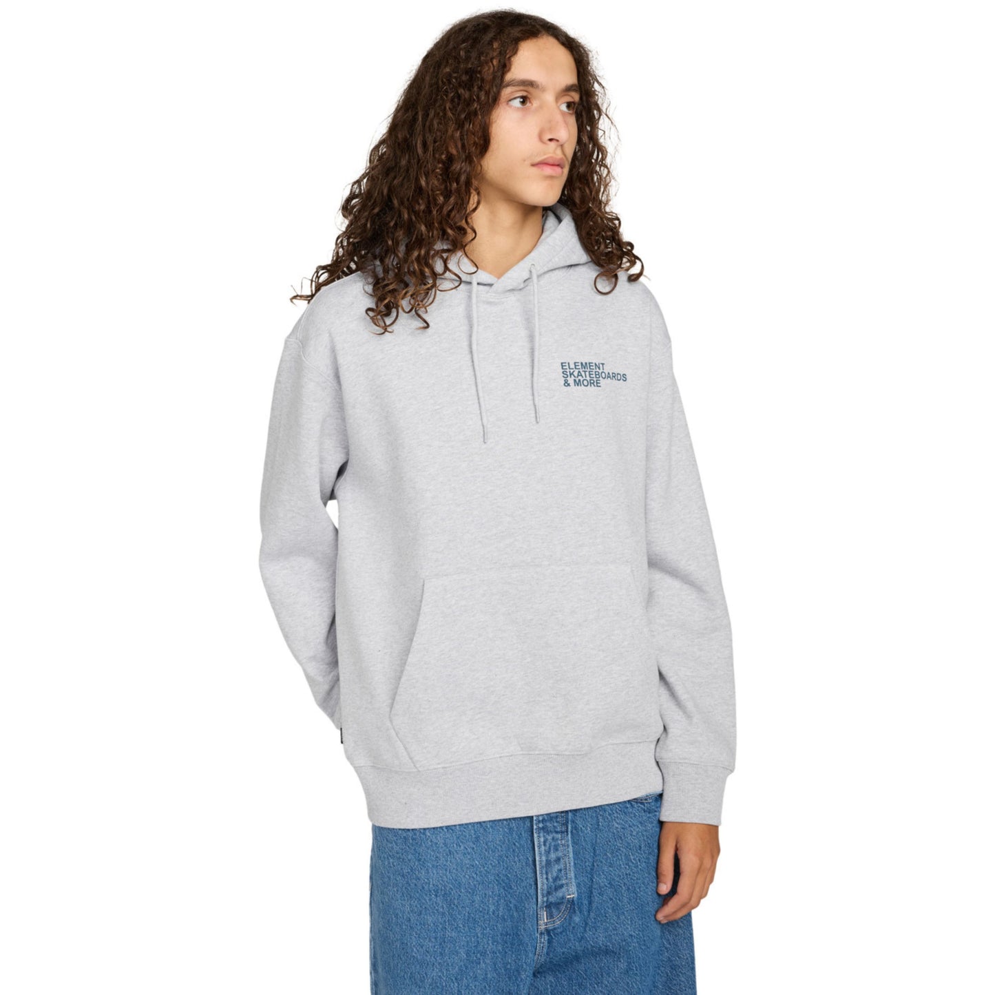 Sweat com carapuço para homem Element Motion Tree em Mid Grey Heather. Foto da parte da frente, vestida.