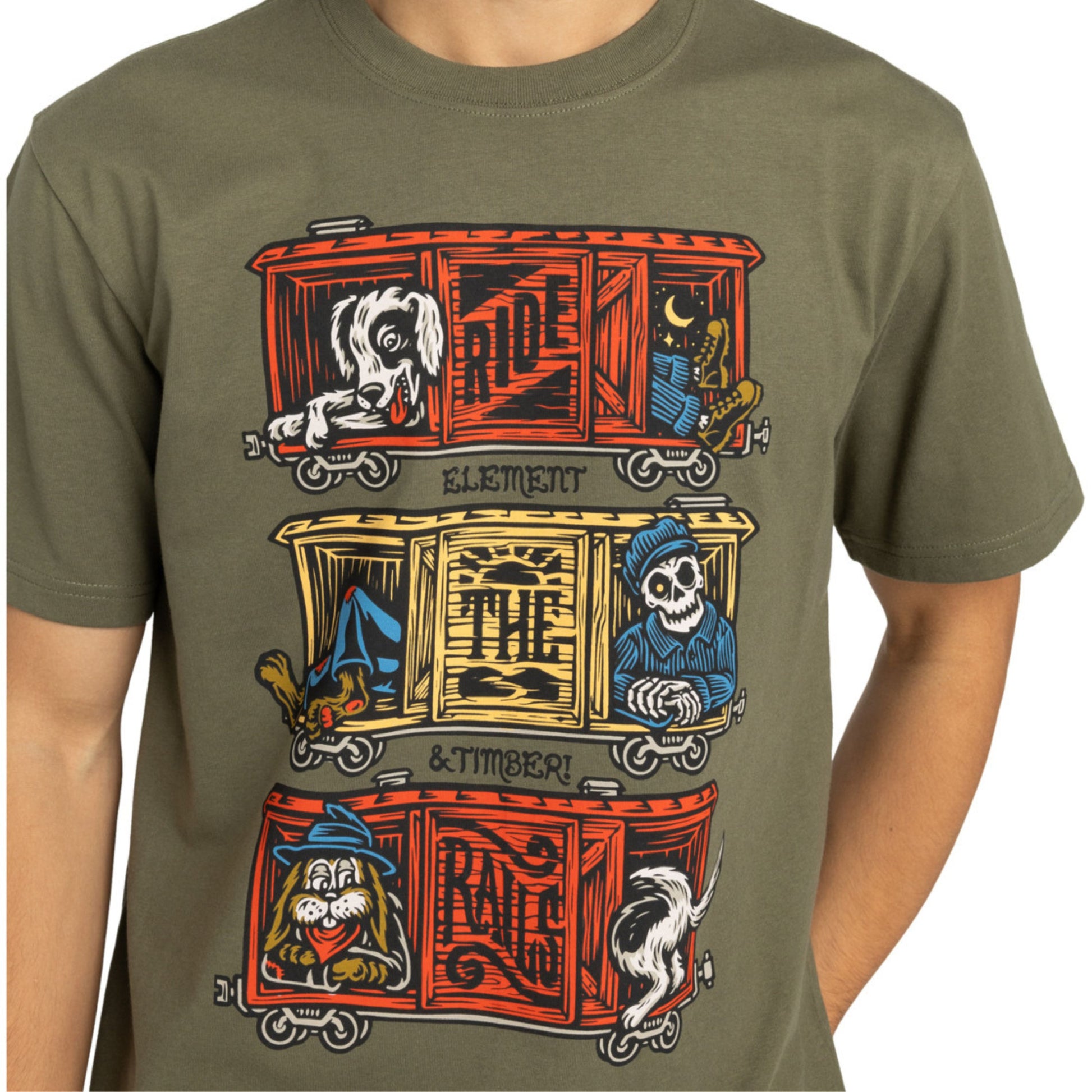 T-Shirt de manga curta para homem Element X Timber Boxcar em Kalamata. Foto da parte da frente, vestida.