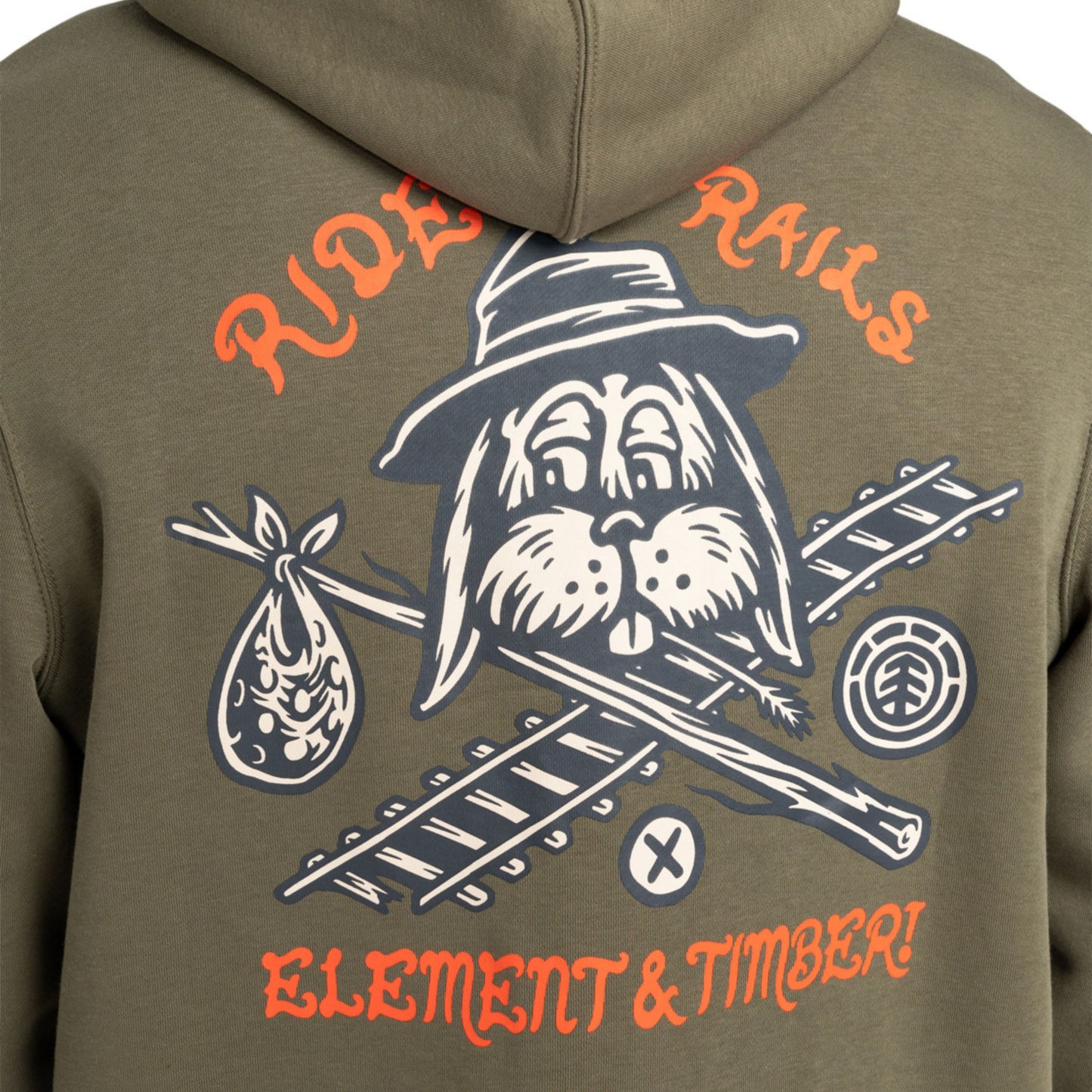 Sweat com carapuço para homem Element X Timber Hobos em Kalamata. Foto da parte de trás em detalhe.