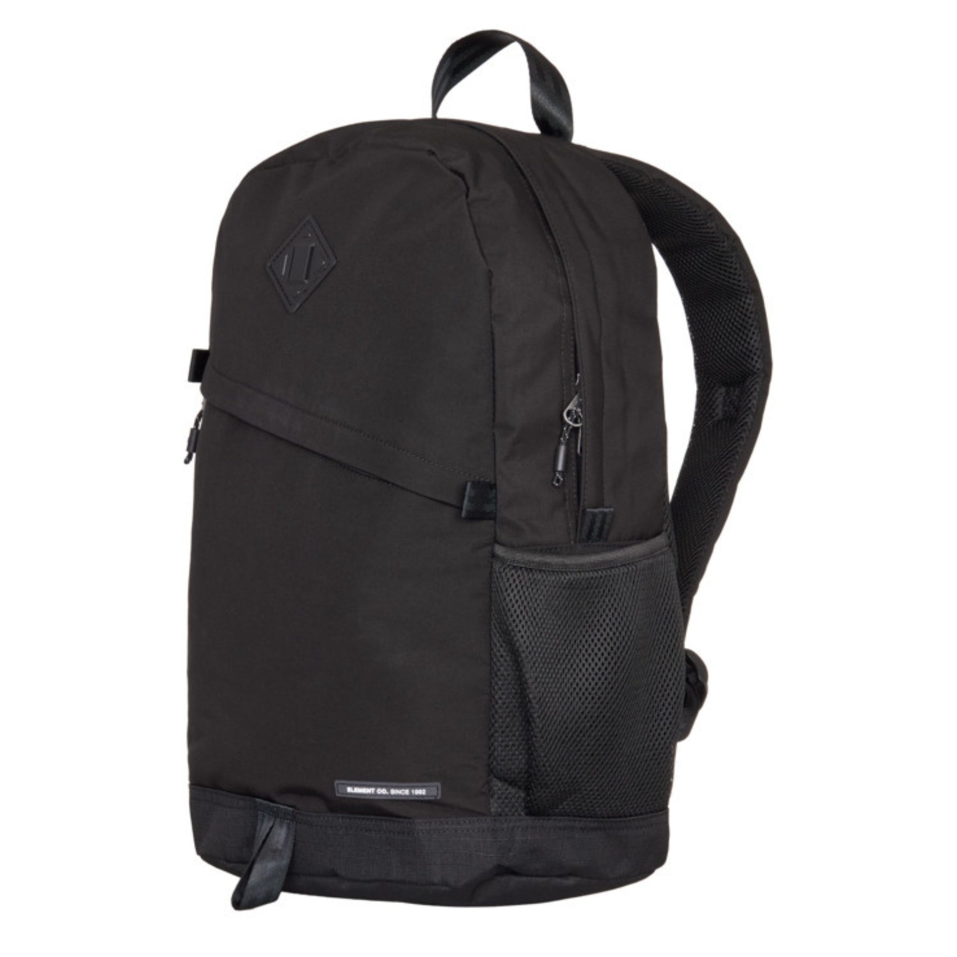 Mochila unissexo Element Outer em Flint Black. Foto da parte da frente a 3/4.