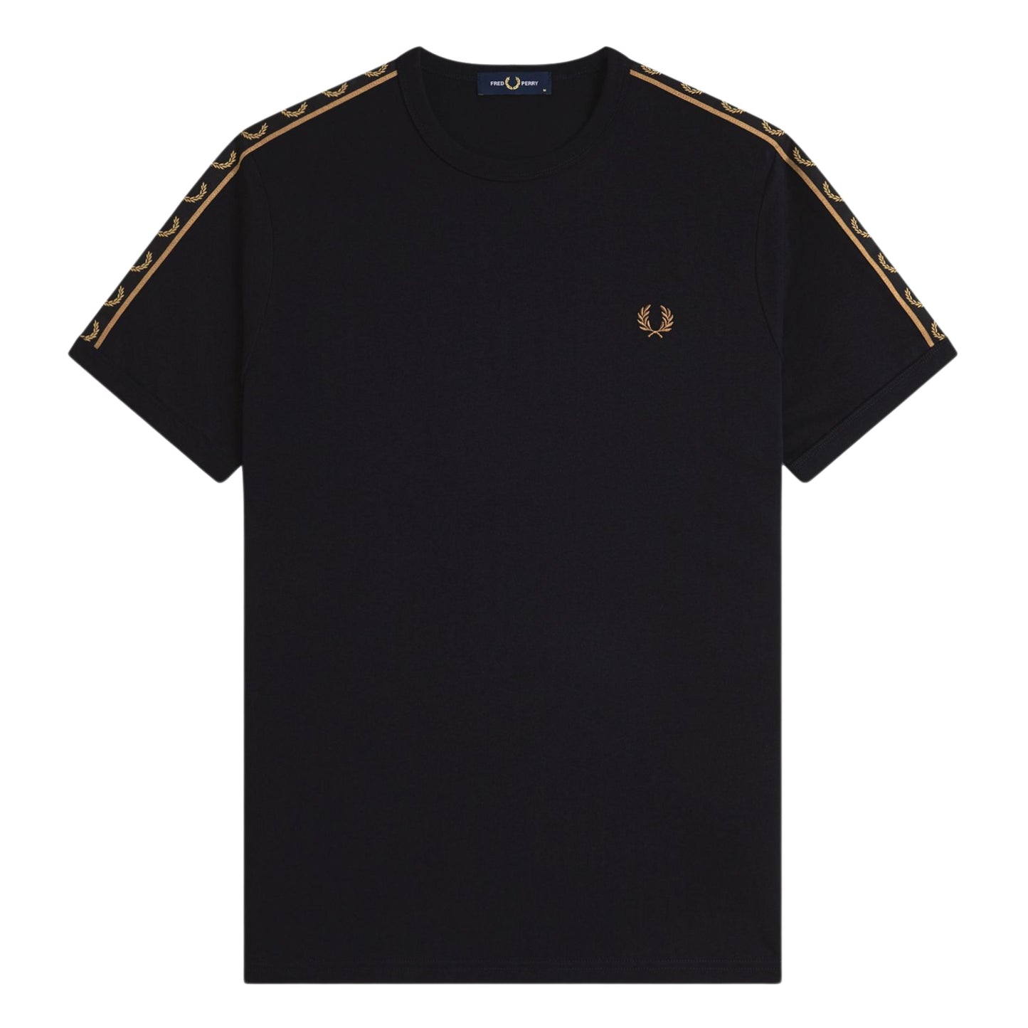 T-Shirt de manga curta para homem Fred Perry Contrast Tape Ringer em Preto/Shaded Stone. Foto da parte da frente.