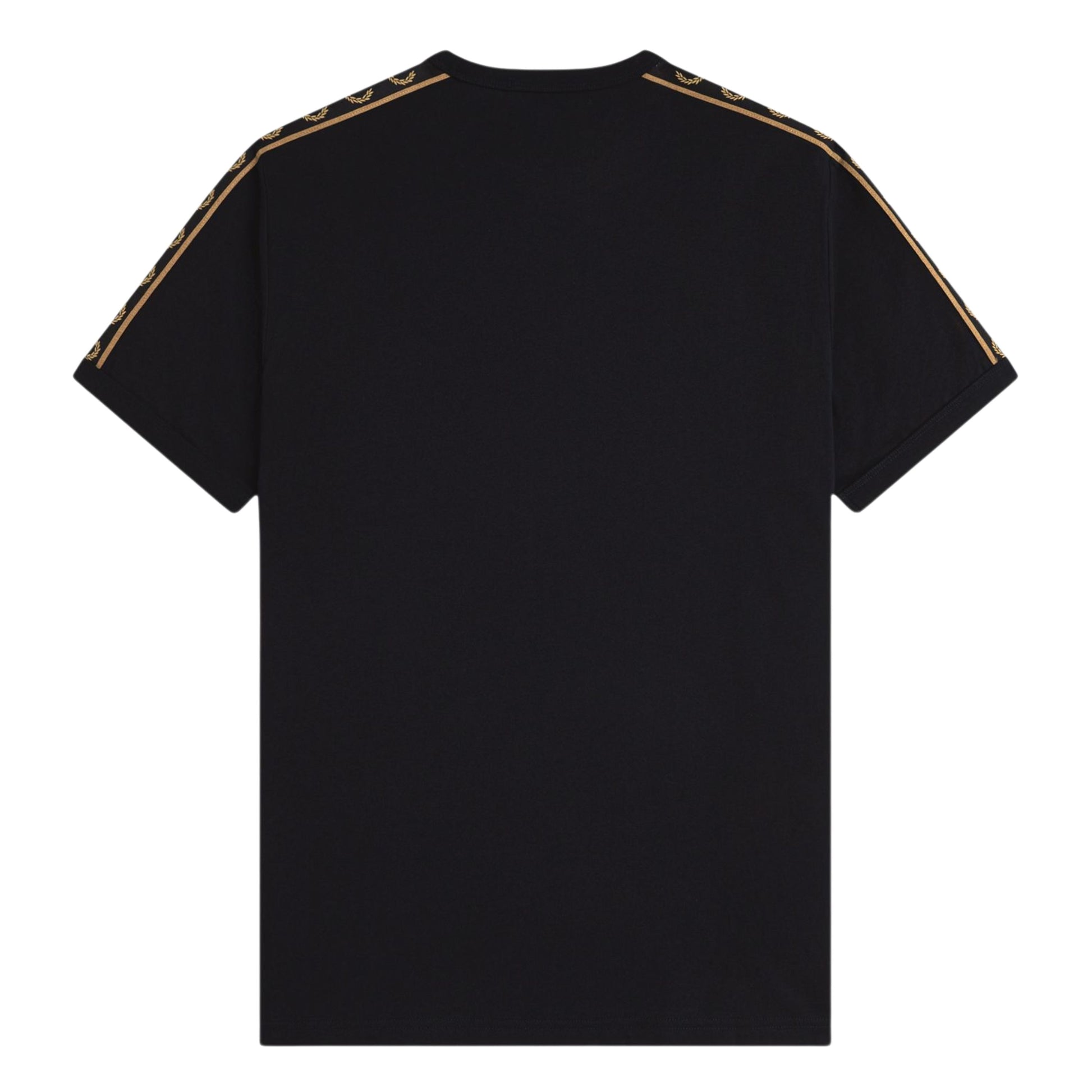 T-Shirt de manga curta para homem Fred Perry Contrast Tape Ringer em Preto/Shaded Stone. Foto da parte de trás.