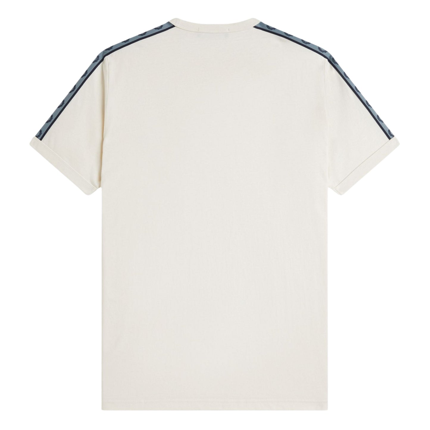 T-Shirt de manga curta para homem Fred Perry Contrast Tape Ringer em Ecru/Azul Marinho. Foto da parte de trás.