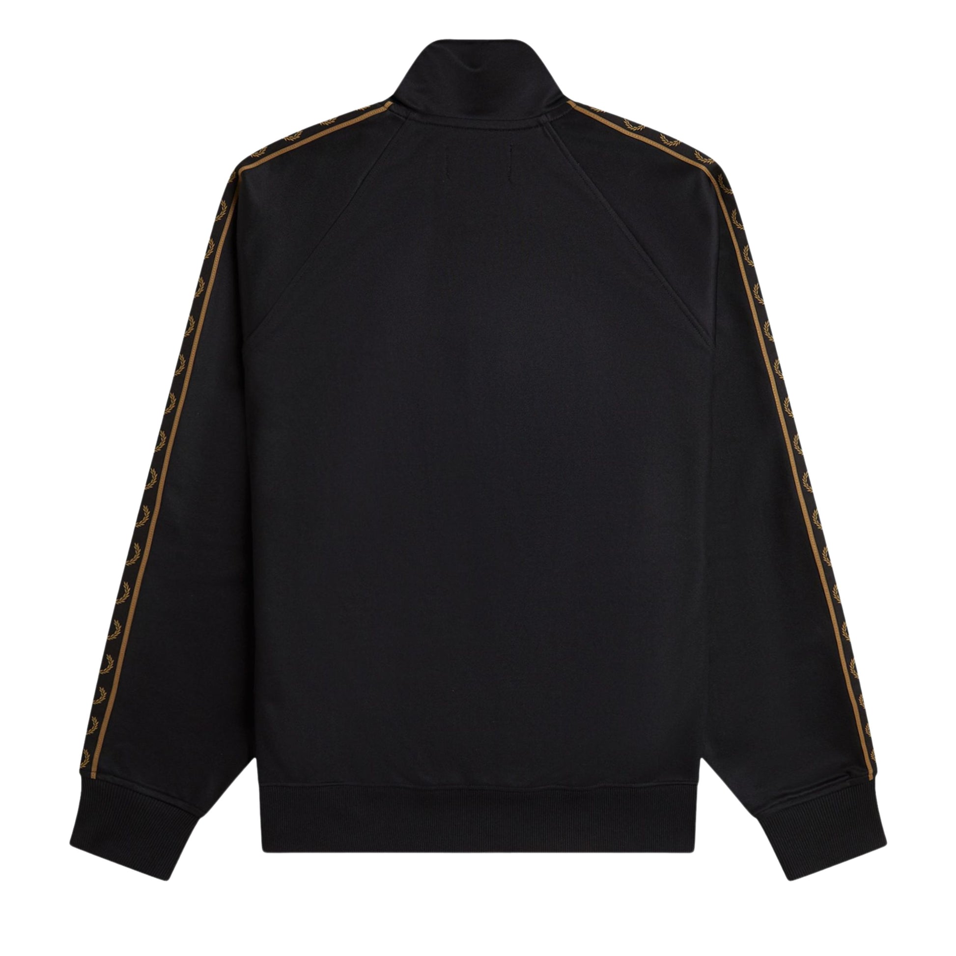 Casaco de fato de treino para homem Fred Perry Contrast Tape em Preto/Shaded Stone. Foto da parte de trás.