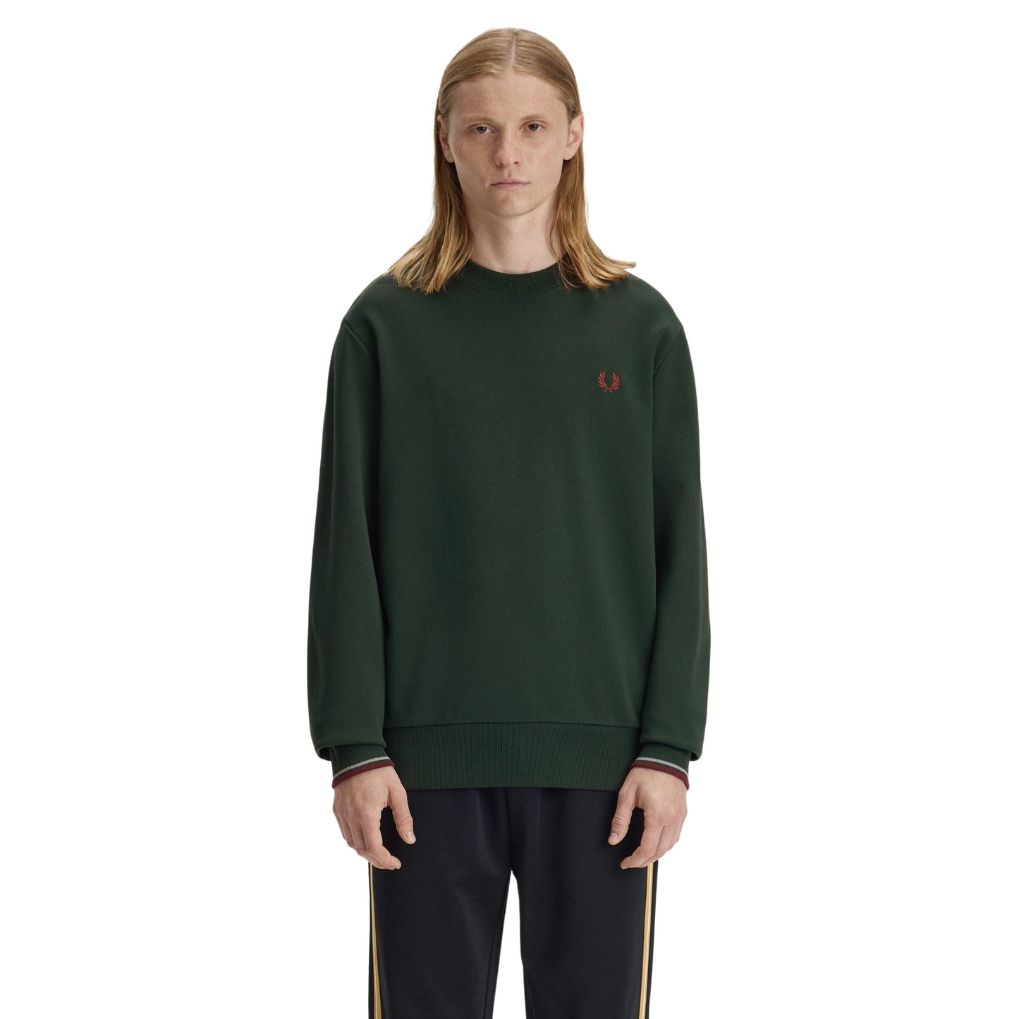 Sweat para homem Fred Perry Crew Neck em Grassroots/Azul Stockport/Oxblood