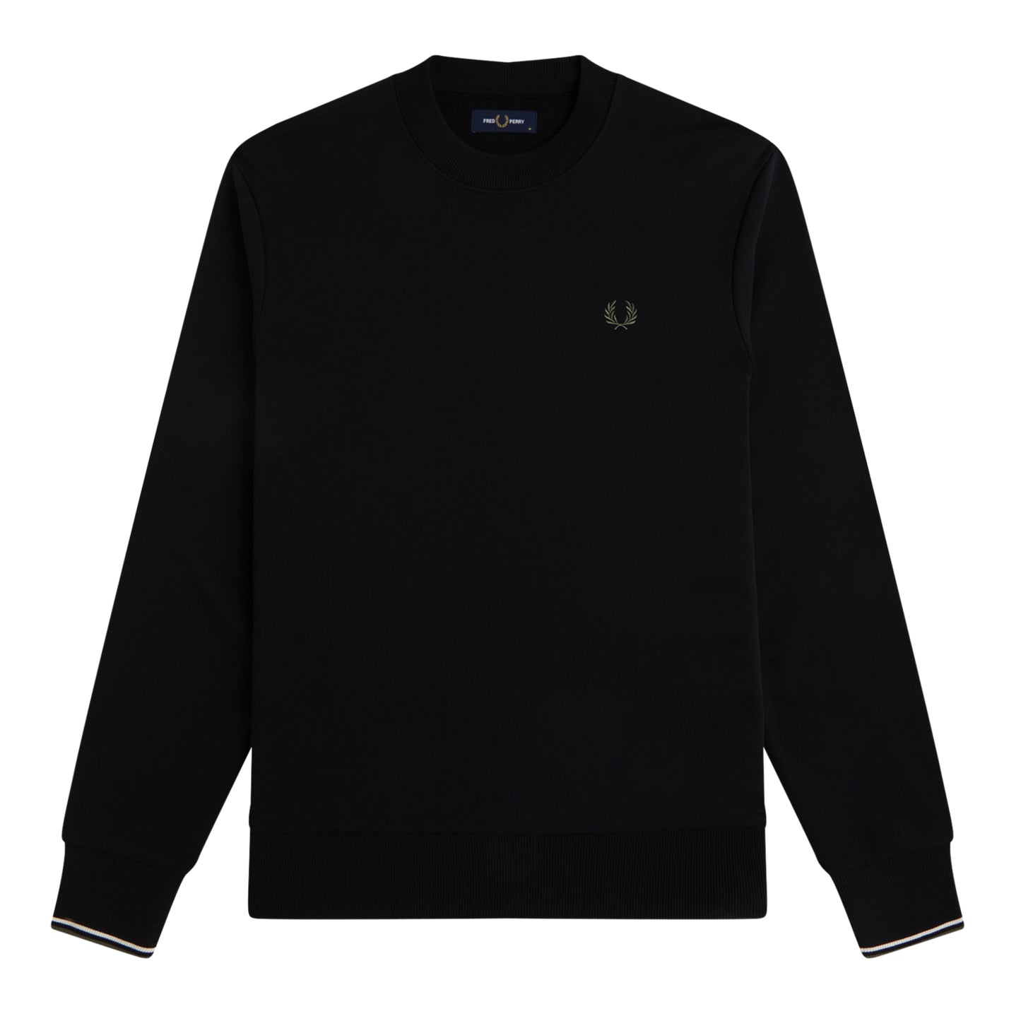 Fred Perry Crew Neck Sweatshirt for men in Black / Ecru / Laurel Wreath Green