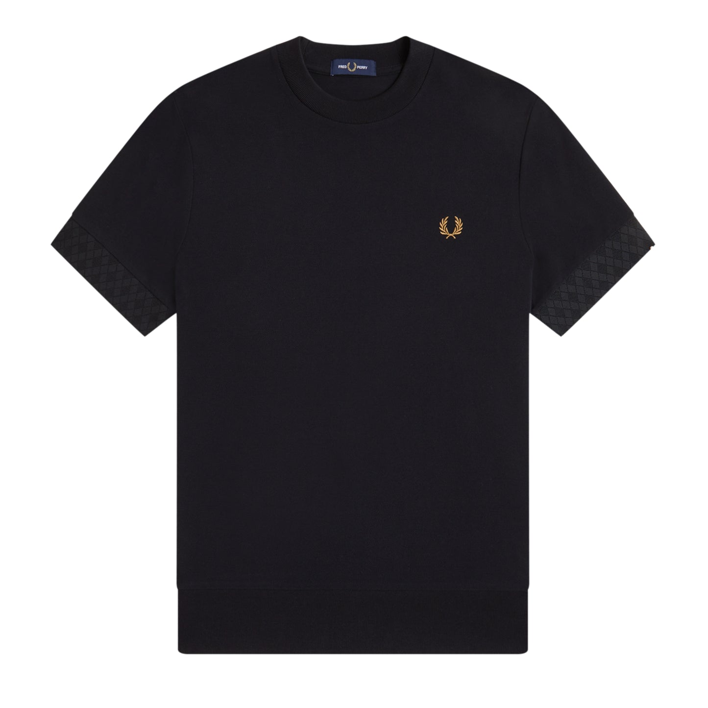 T-shirt Fred Perry Jacquard Cuff T-Shirt em Black — produto sem modelo, vista traseira, costas limpas, gola bound e punhos jacquard visíveis.