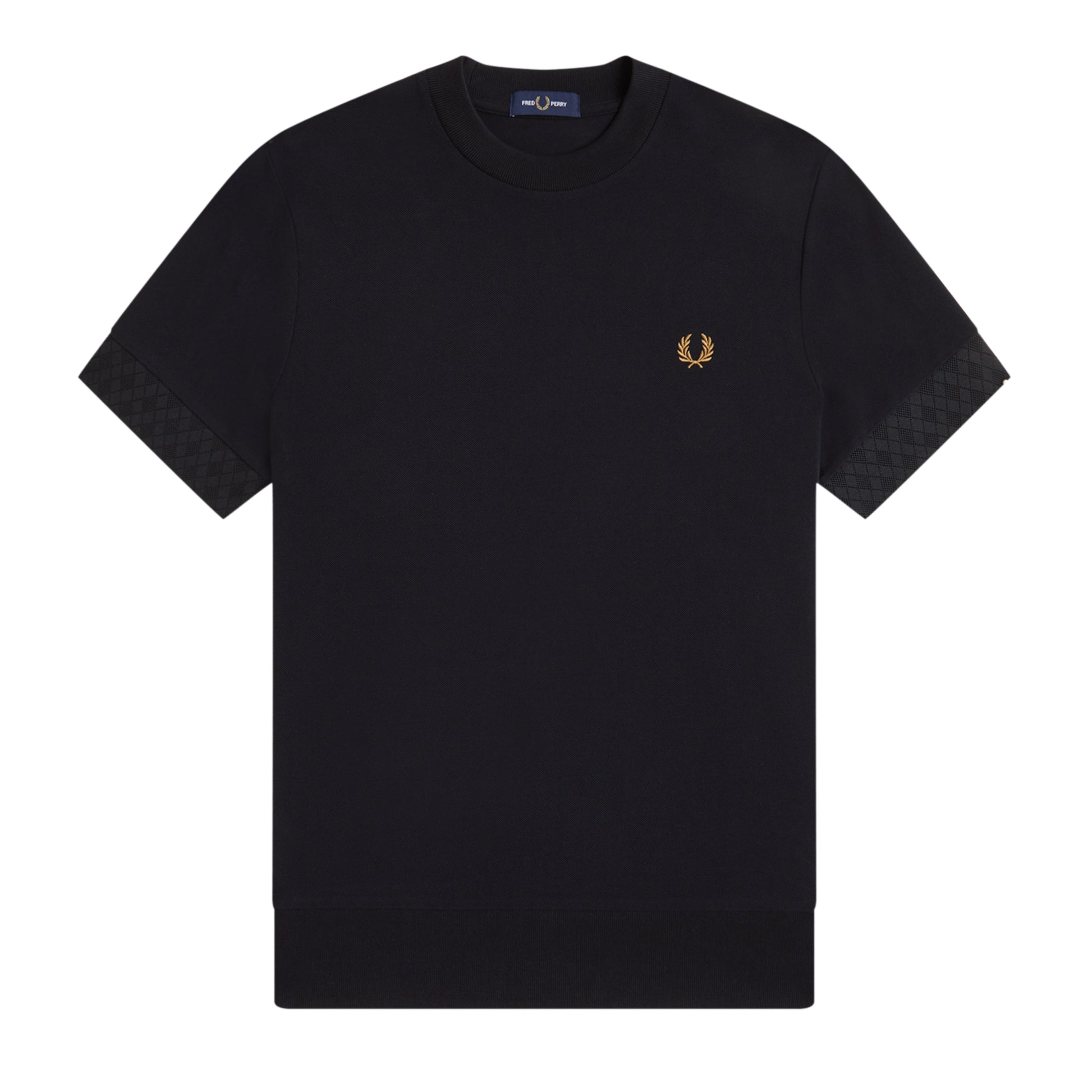 T-shirt Fred Perry Jacquard Cuff T-Shirt em Black — produto sem modelo, vista traseira, costas limpas, gola bound e punhos jacquard visíveis.