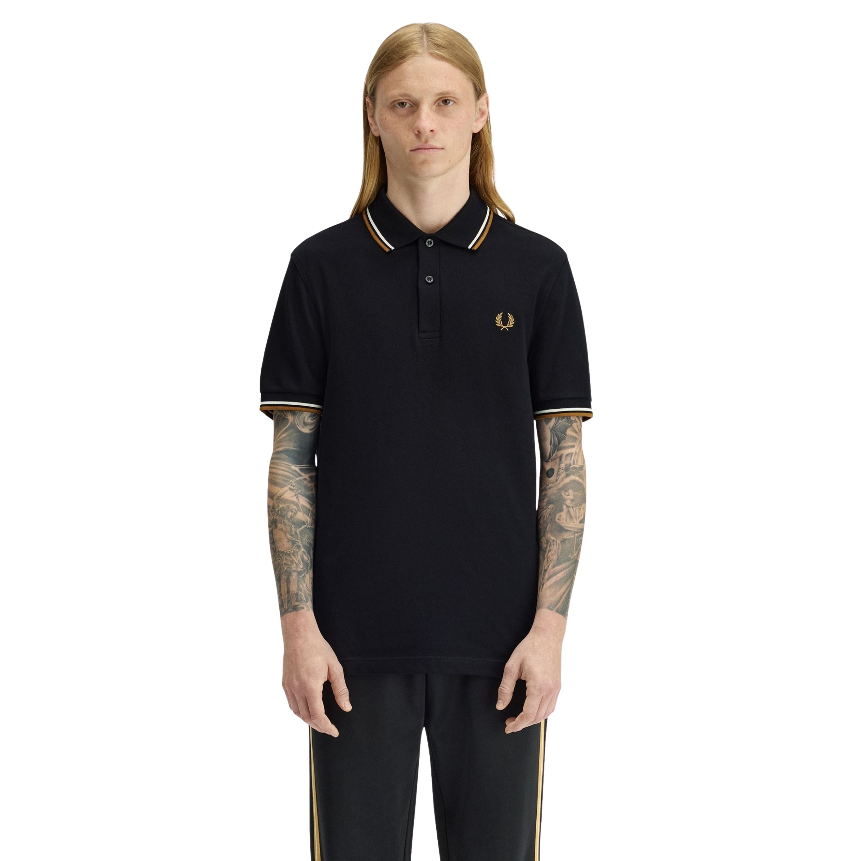 Fred Perry Twin Tipped Polo Black / Ecru / Dark Caramel | La La