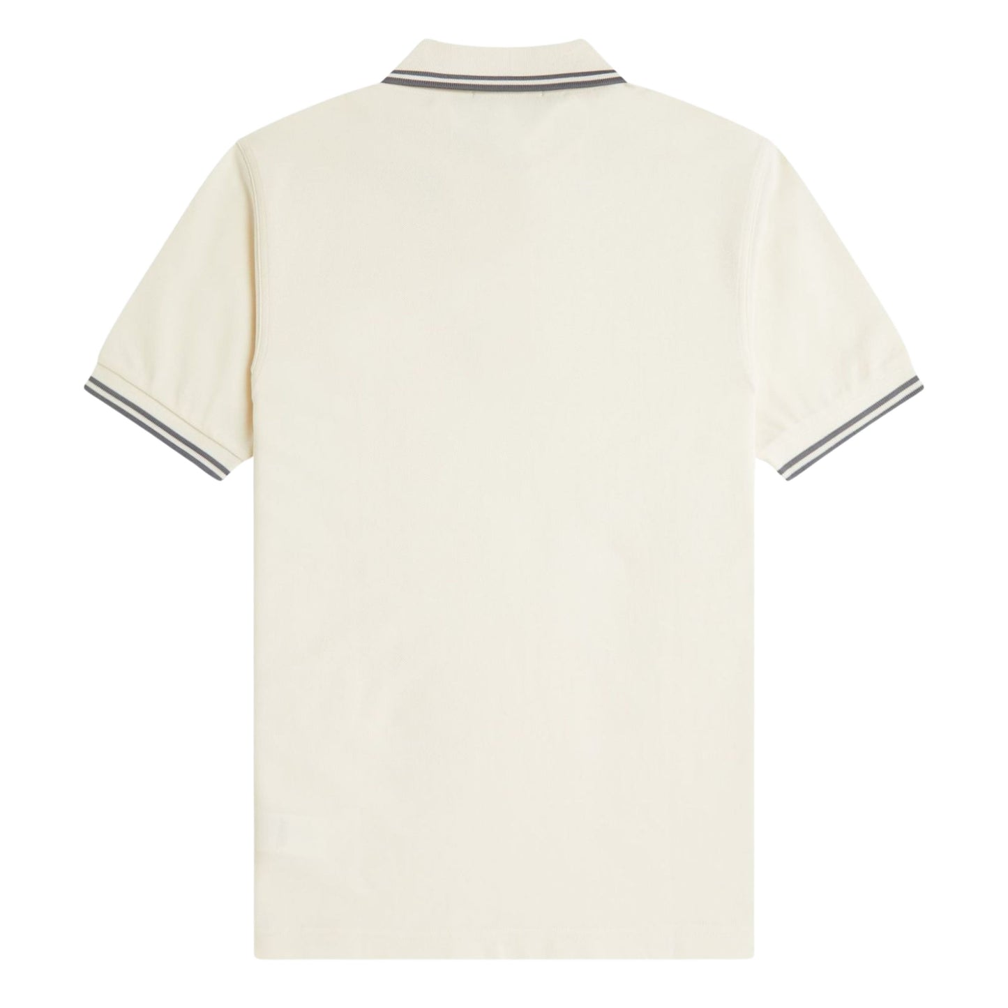 Polo de manga curta para homem Fred Perry M3600 em Ecru/Azul Stockport. Foto da parte de trás.
