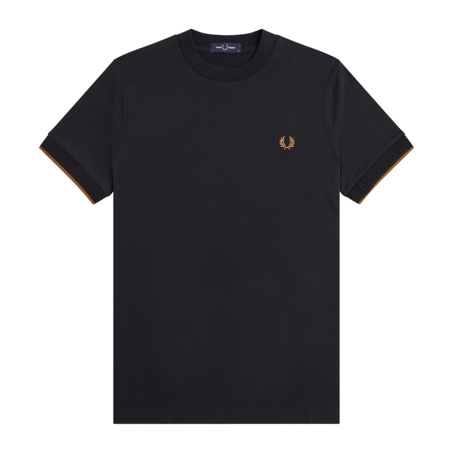 T-Shirt de manga curta para homem Fred Perry Mesh Cuff em Preto. Foto da parte da frente.