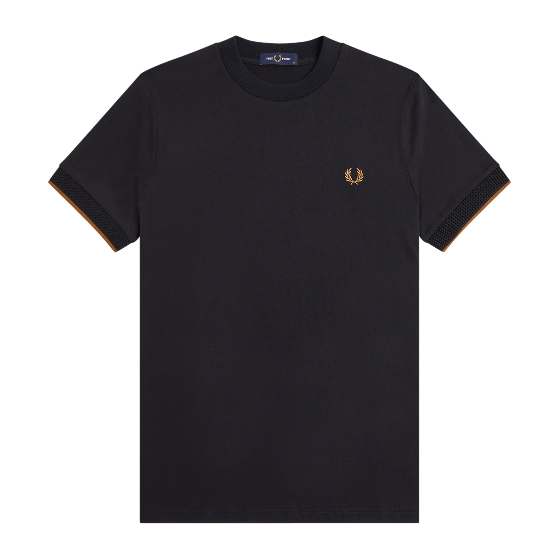 T-Shirt de manga curta para homem Fred Perry Mesh Cuff em Preto. Foto da parte da frente.