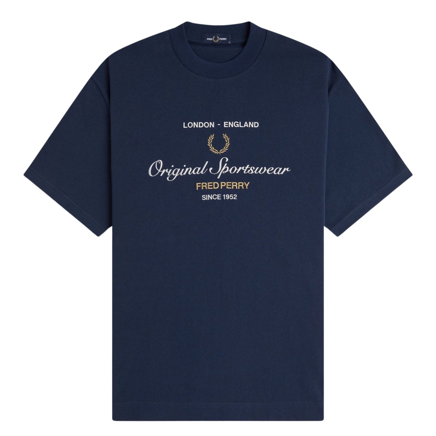 T-Shirt de manga curta para homem Fred Perry Original Sportswear em Tennis Blue. Foto da parte da frente.