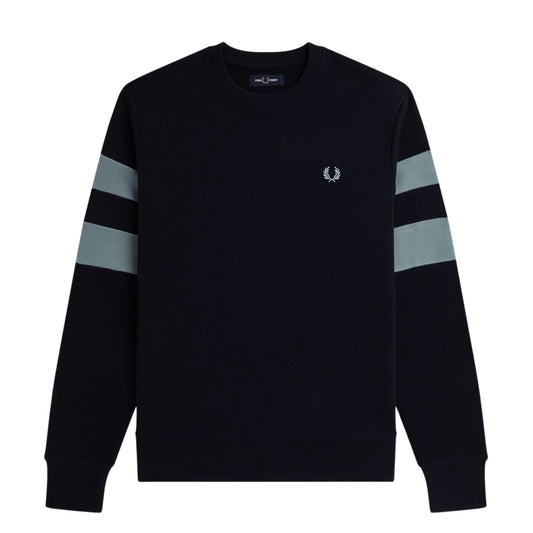 Sweat para homem Fred Perry Peach Tipped Sleeve em Azul Marinho. Foto da parte da frente.