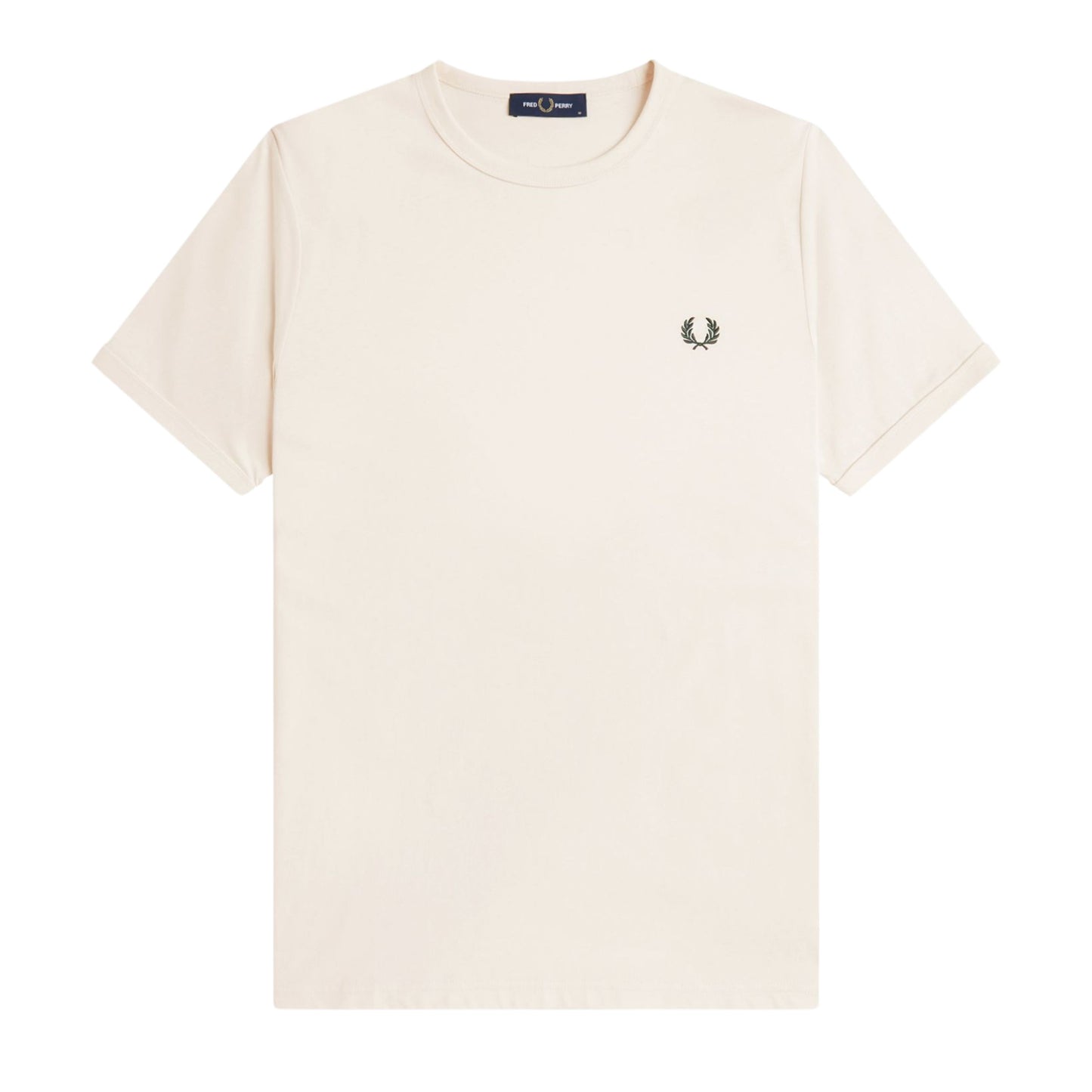 T-Shirt de manga curta para homem Fred Perry Ringer em Ecru. Foto da parte da frente.