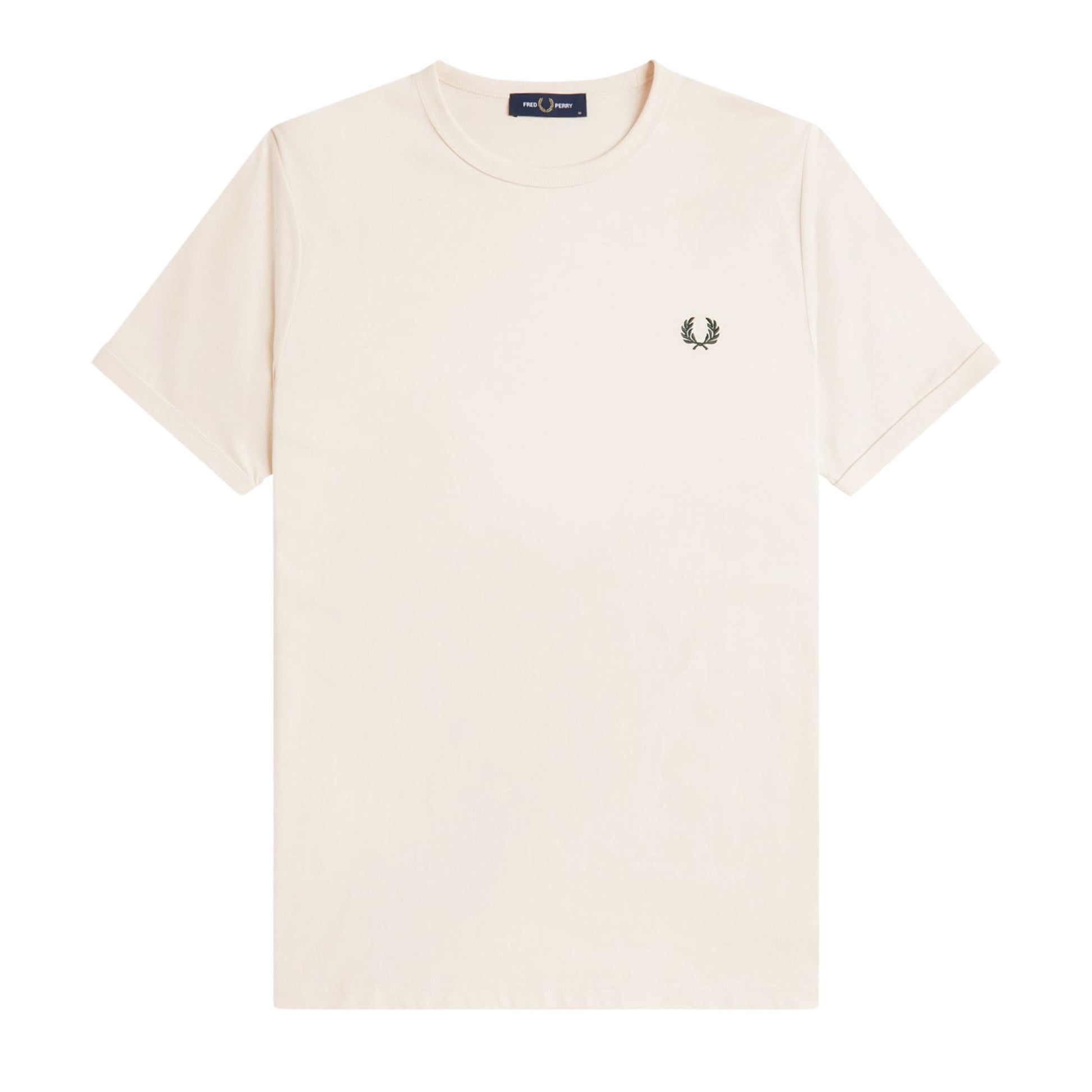 T-Shirt de manga curta para homem Fred Perry Ringer em Ecru. Foto da parte da frente.