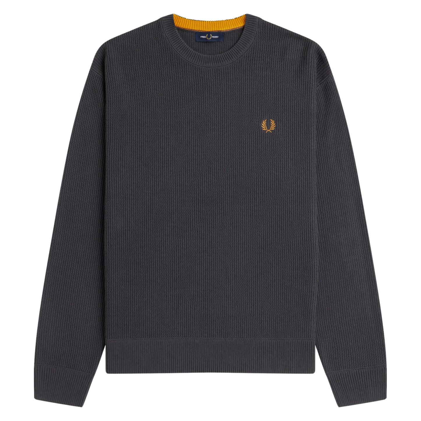 Camisola de malha para homem Fred Perry Textured em Anchor Grey. Foto da parte da frente.