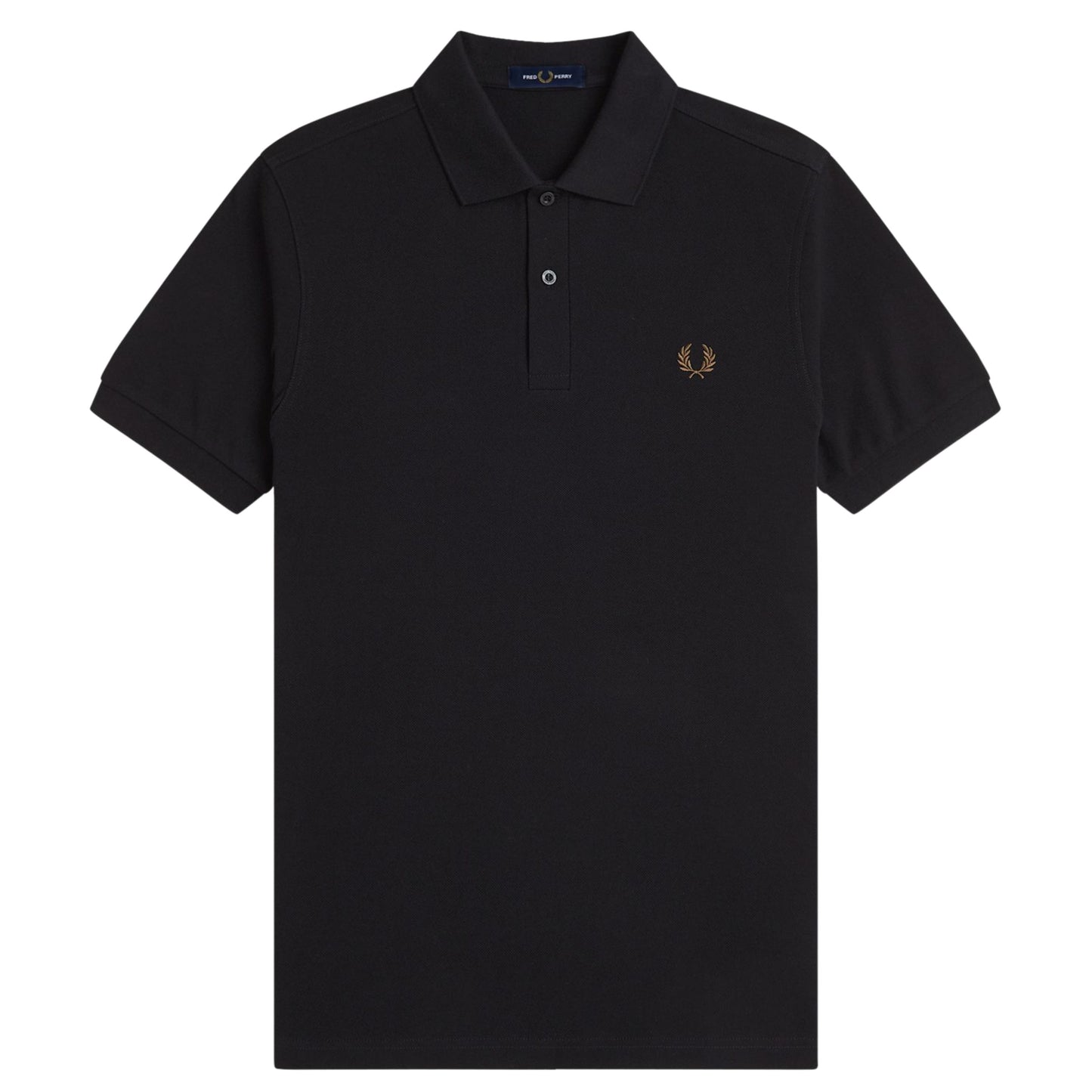Polo com manga curta para homem Fred Perry em Preto/Shaded Stone. Foto da parte da frente.
