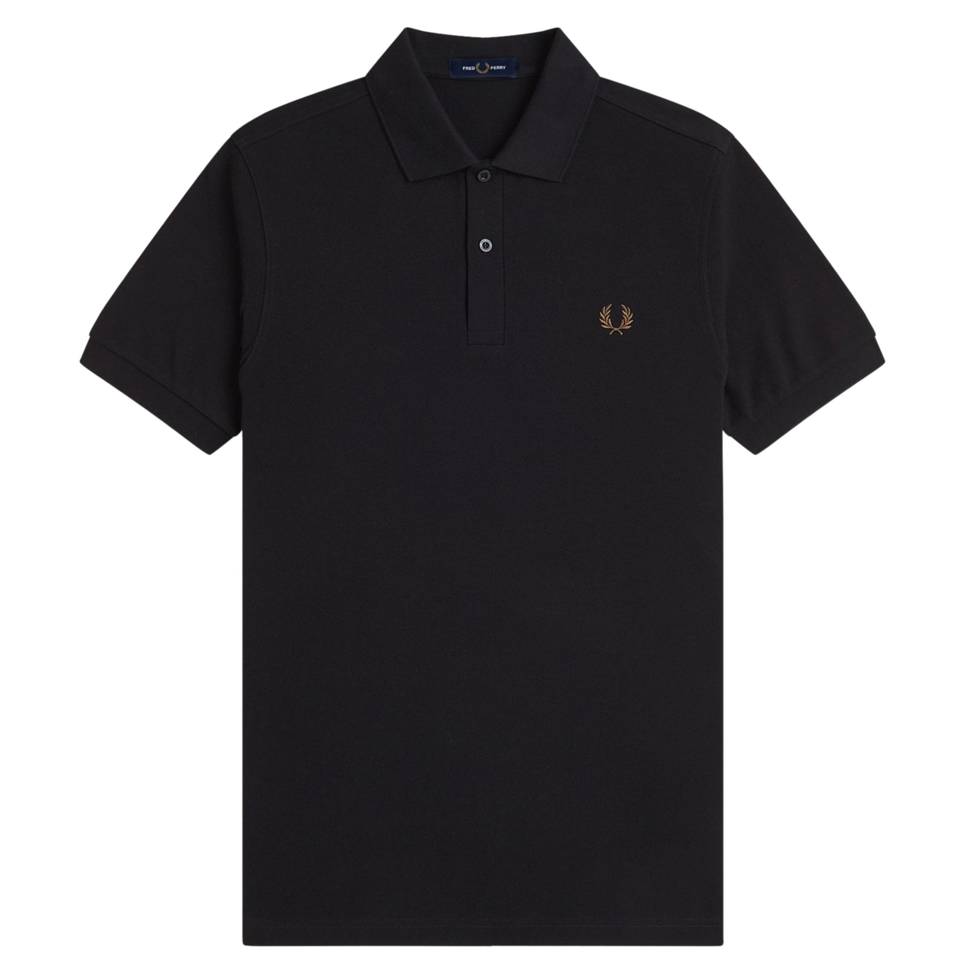 Polo com manga curta para homem Fred Perry em Preto/Shaded Stone. Foto da parte da frente.