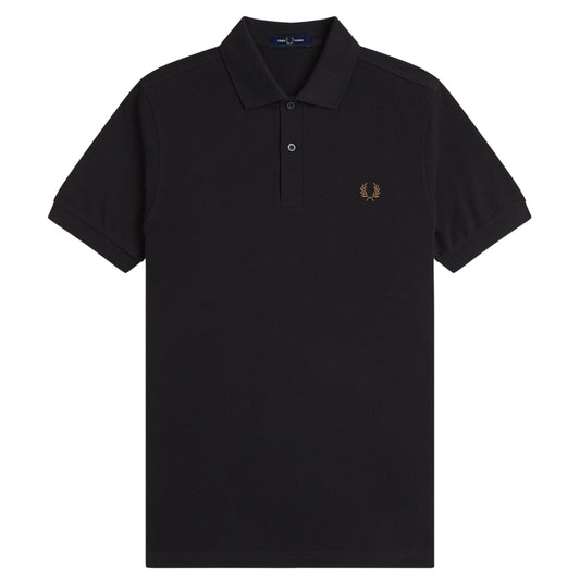Polo com manga curta para homem Fred Perry em Preto/Shaded Stone. Foto da parte da frente.