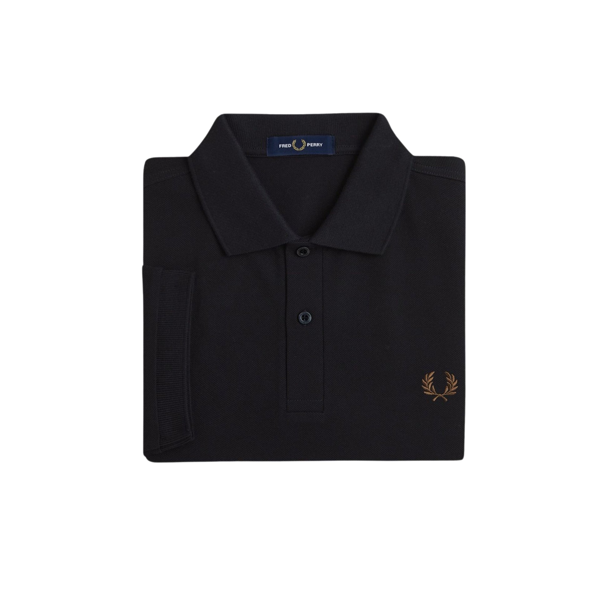 Polo com manga curta para homem Fred Perry em Preto/Shaded Stone. Foto da parte da frente, dobrado.