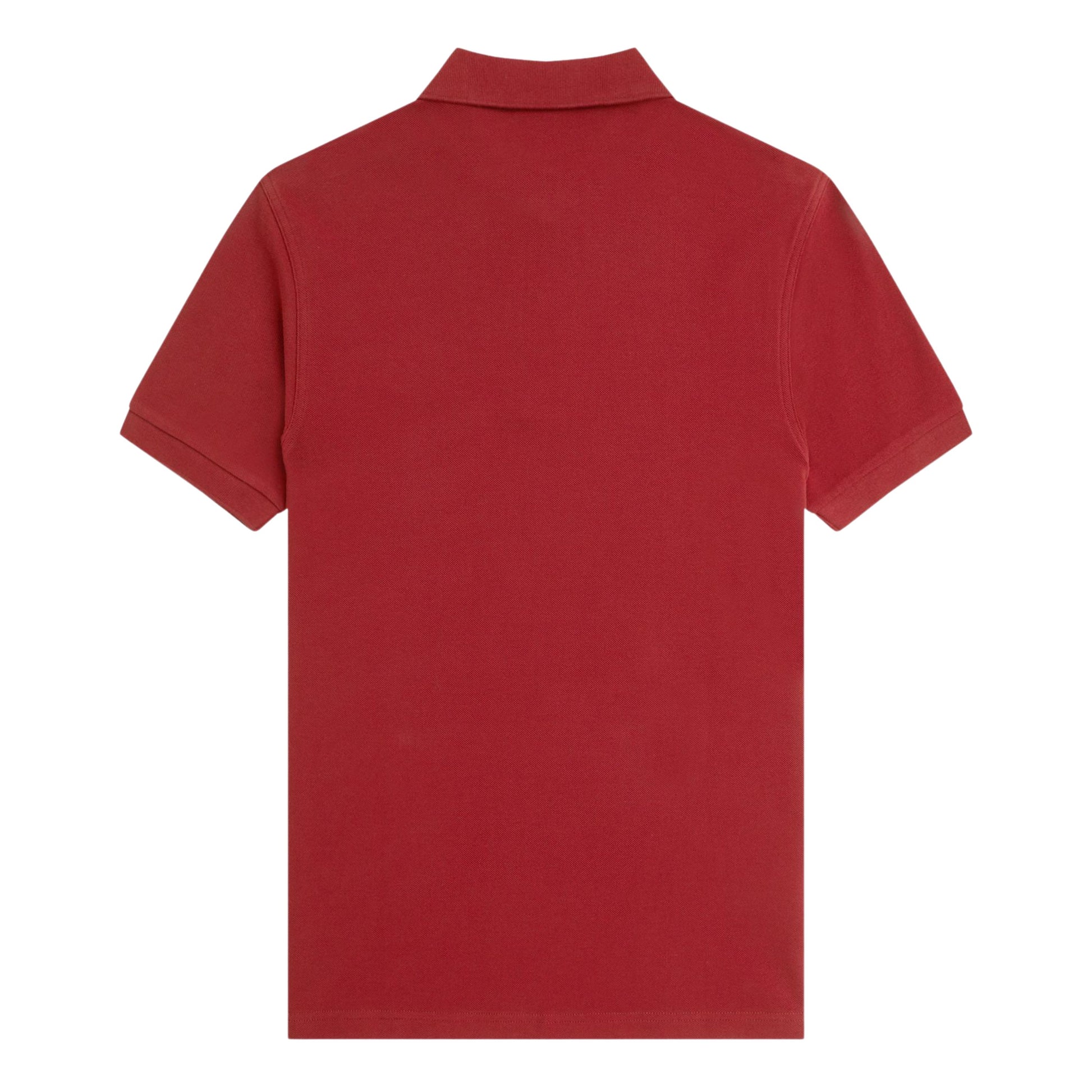 Polo de manga curta para homem Fred Perry em Vermelho Burnt/Azul Marinho. Foto da parte de trás.