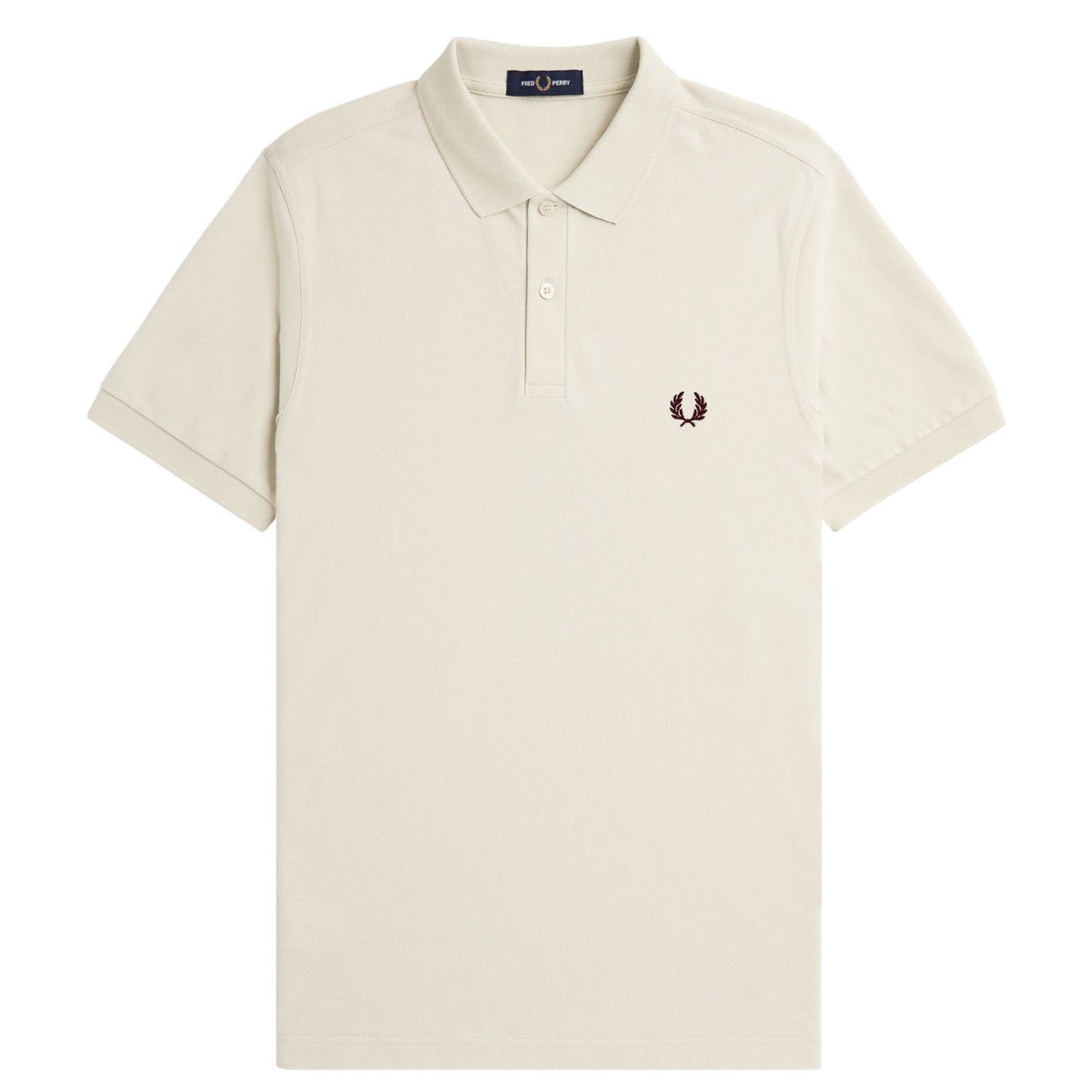 Polo de manga curta para homem Fred Perry em Ecru/Oxblood. Foto da parte da frente.