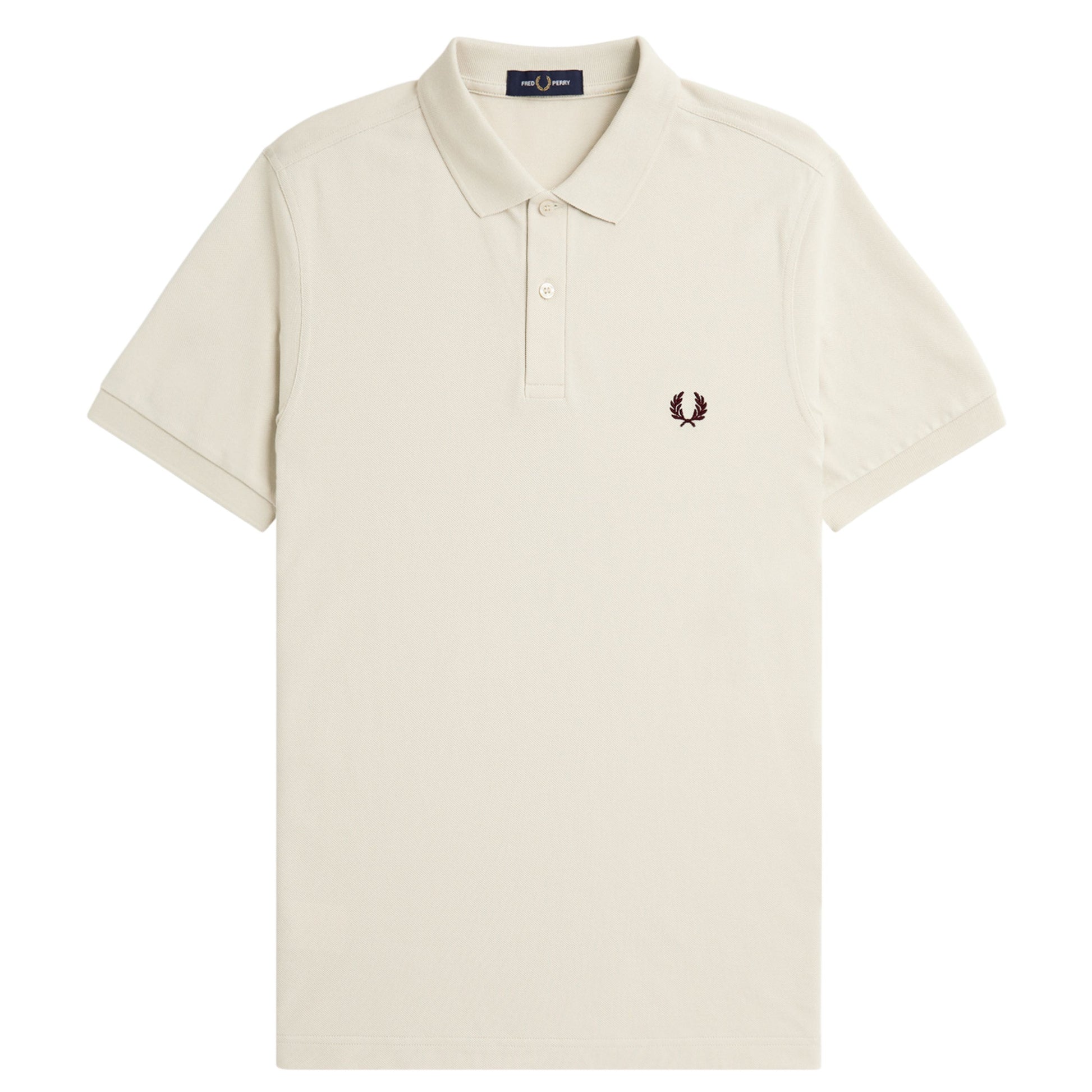 Polo de manga curta para homem Fred Perry em Ecru/Oxblood. Foto da parte da frente.