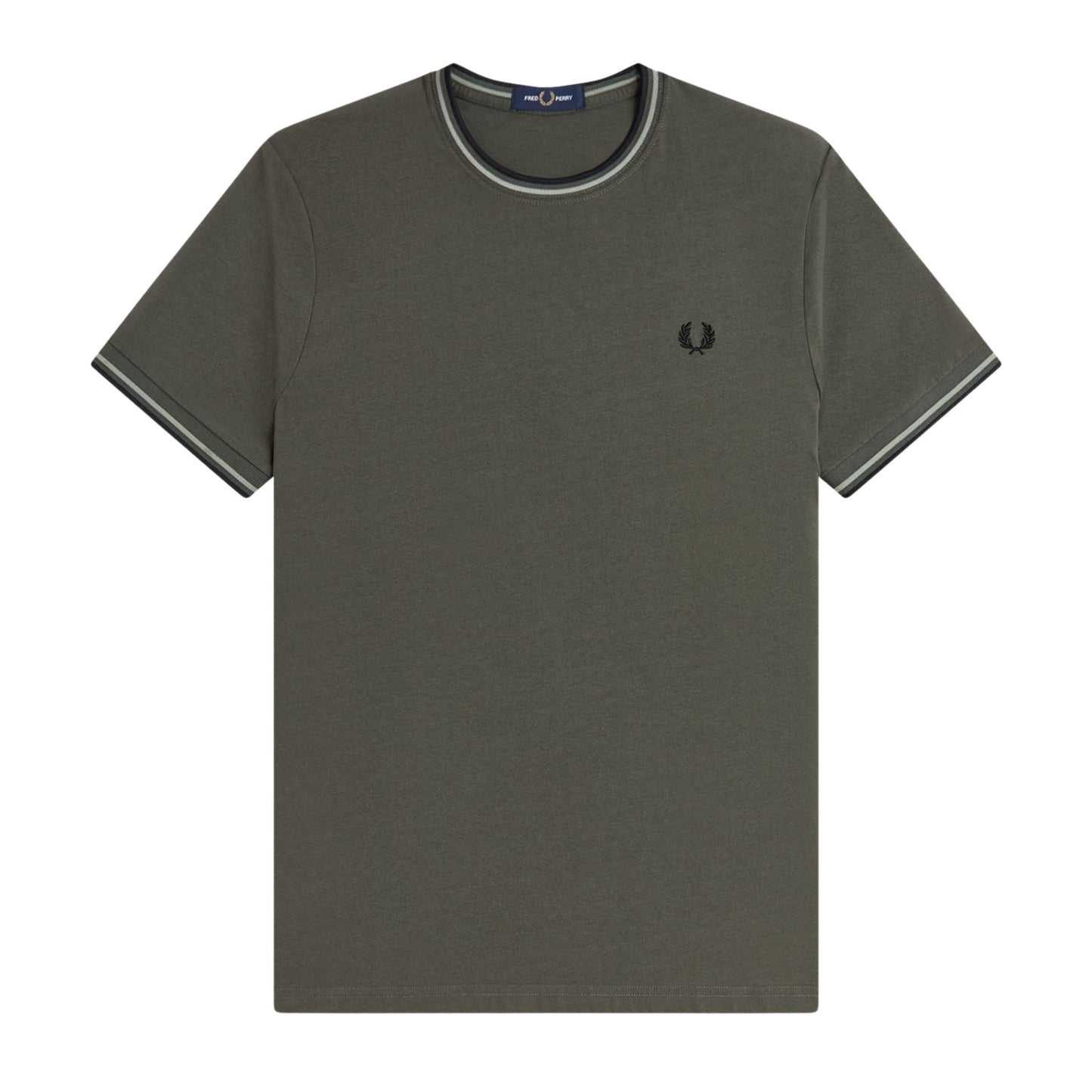 T-Shirt de manga curta para homem Fred Perry Twin Tipped em Verde Field/Seagrass/Preto. Foto da parte da frente.