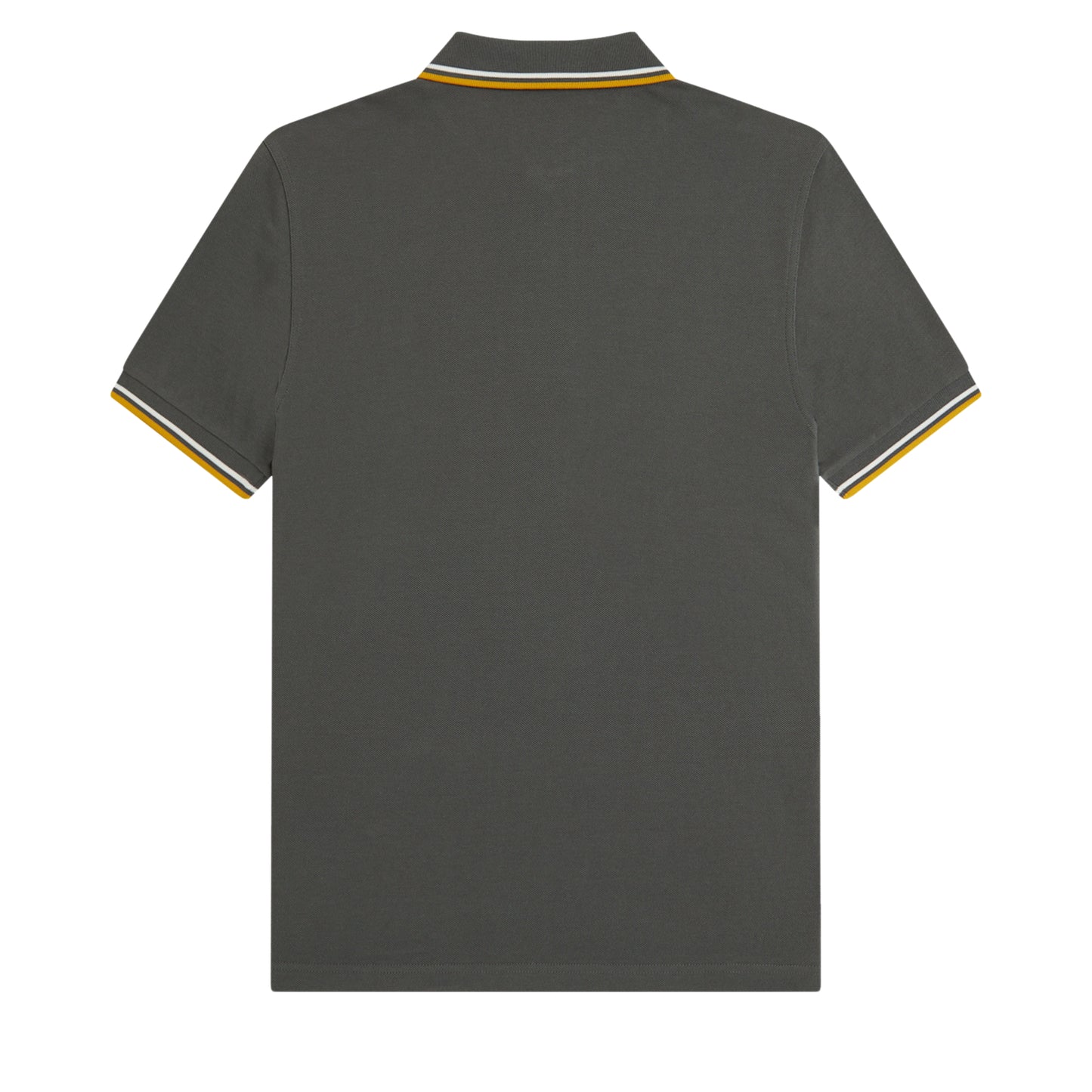 Polo de manga curta para homem Fred Perry Twin Tipped em Field Green/Ecru/Golden. Foto da parte de trás.