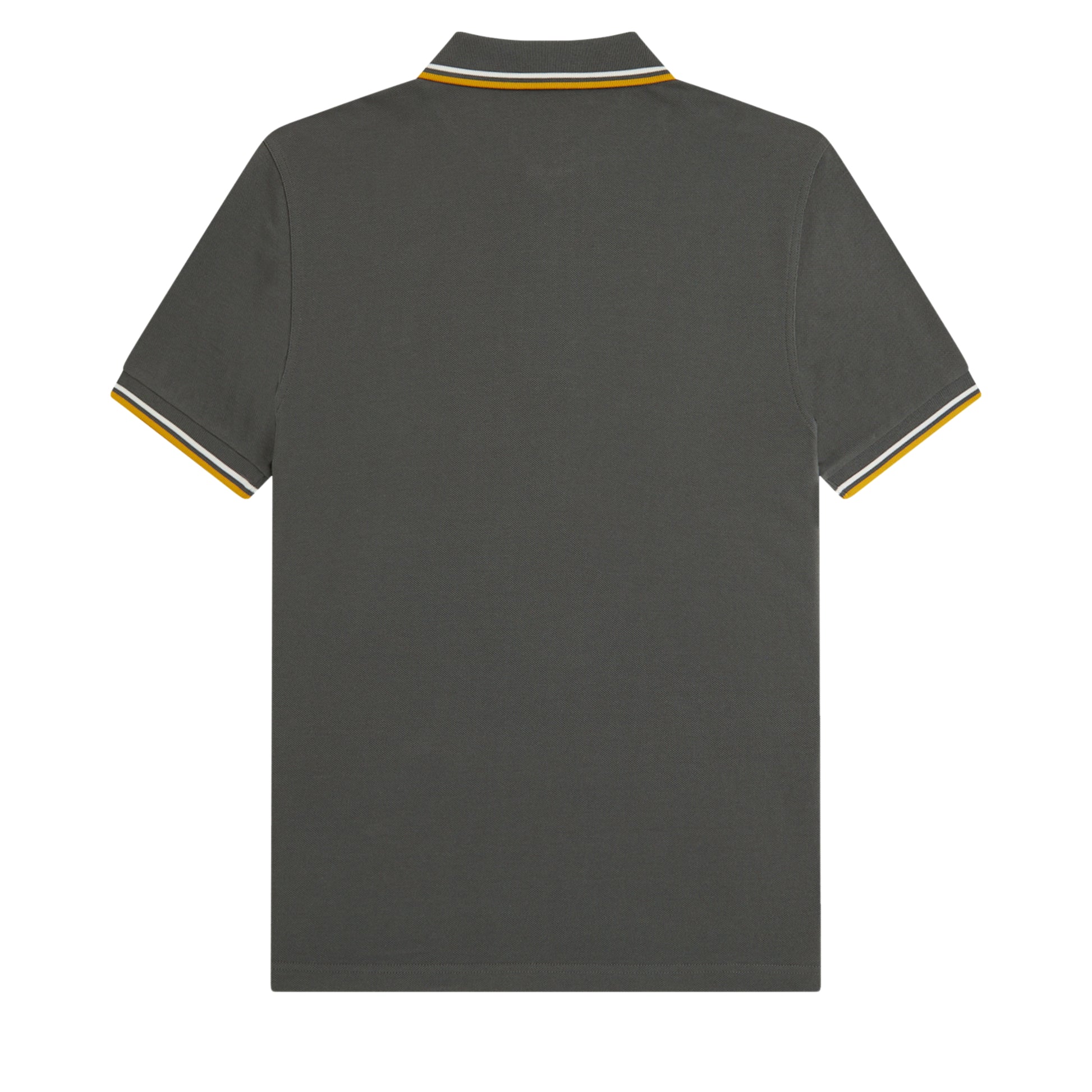 Polo de manga curta para homem Fred Perry Twin Tipped em Field Green/Ecru/Golden. Foto da parte de trás.