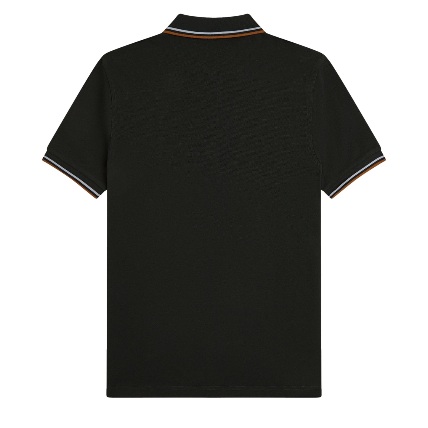 Polo de manga curta para homem Fred Perry Twin Tipped em Night Green / Dusky Blue / Dark Caramel. Foto da parte de trás.