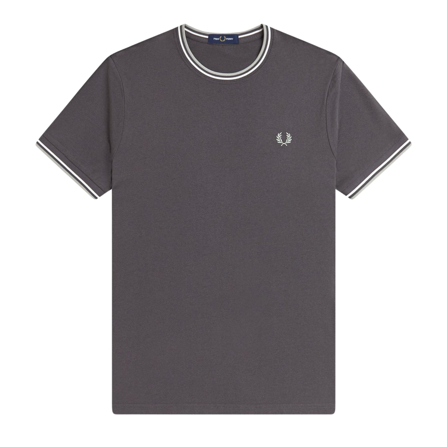 T-Shirt de manga curta para homem Fred Perry Twin Tipped em Cinza Anchor/Ecru/Seagrass. Foto da parte da frente.