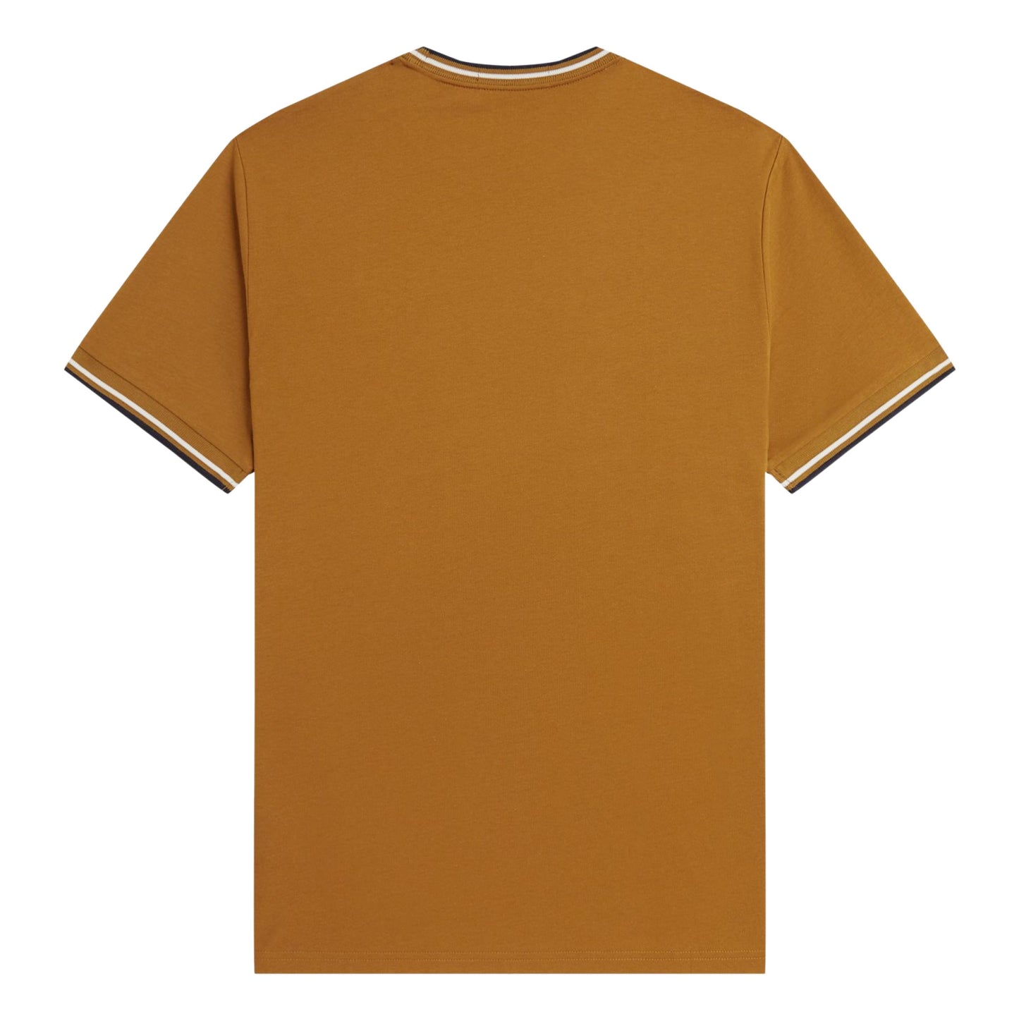 T-Shirt de manga curta para homem Fred Perry Twin Tipped em Dark Caramel/Ecru/Azul Marinho. Foto da parte de trás.