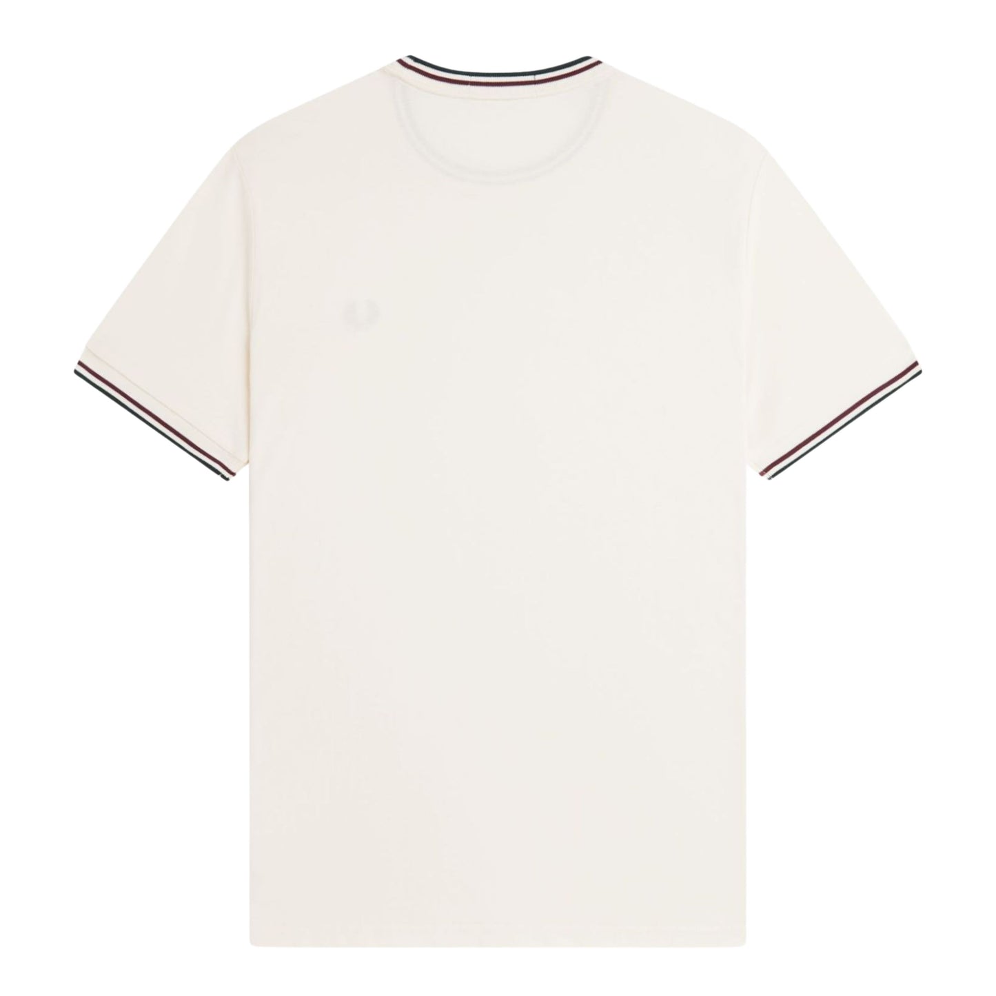T-Shirt de manga curta para homem Fred Perry Twin Tipped em Ecru/Oxblood/Grassroots. Foto da parte de trás, vestida.