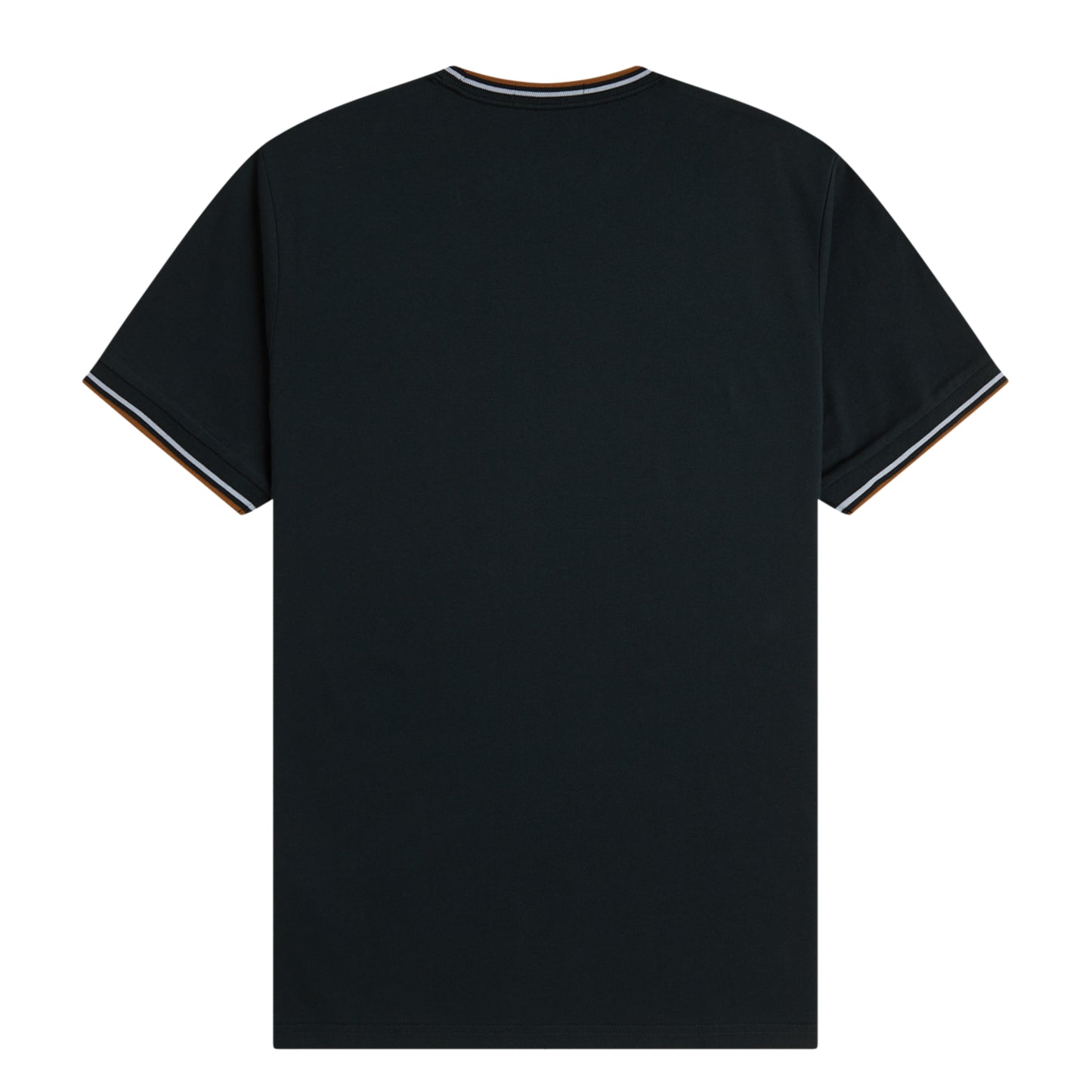 T-shirt Fred Perry Twin Tipped T-Shirt em Night Green — produto sem modelo, vista traseira, costas limpas, twin tipping Dusky Blue/Dark Caramel no colarinho e punhos visíveis.