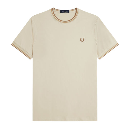 T-Shirt de manga curta para homem Fred Perry Twin Tipped em Oatmeal/Warm Stone/Shaded Stone