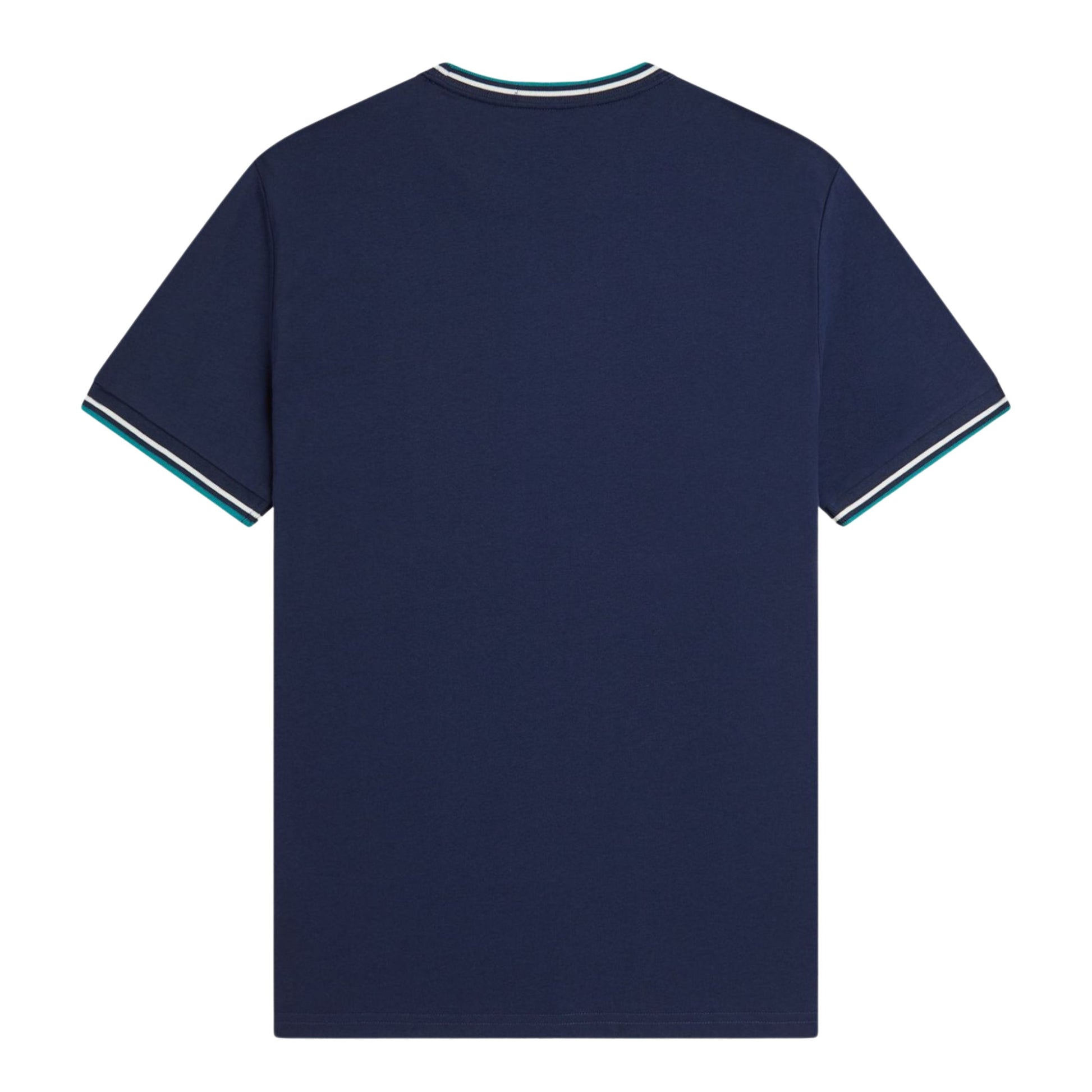 T-Shirt de manga curta para homem Fred Perry Twin Tipped em Azul Tennis/Branco Neve/Deep Mint. Foto da parte de trás.