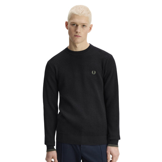 Camisola de malha para homem Fred Perry Waffle Stitch em Preto