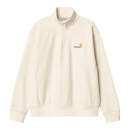 Carhartt WIP Half Zip American Script Sweat Natural. Foto da parte da frente.