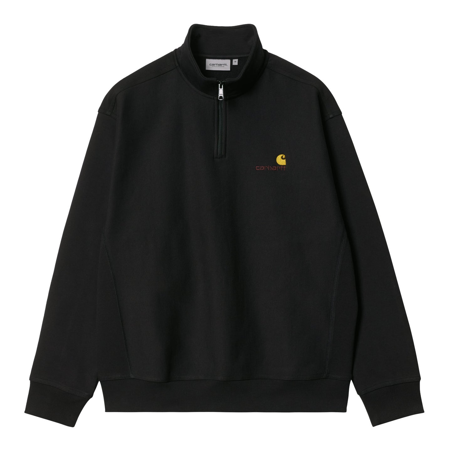 Carhartt WIP Half Zip American Script Sweat Black. Foto da parte da frente.