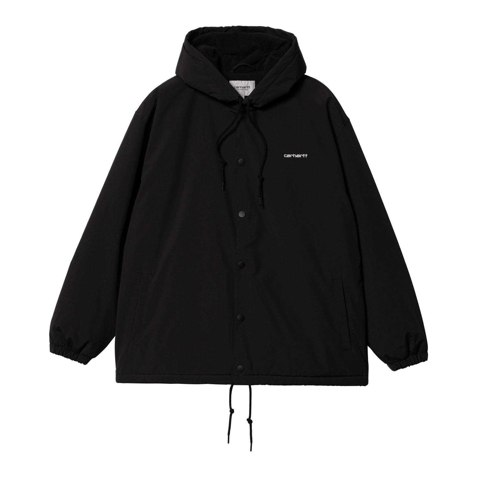 Carhartt WIP Hooded Coach Jacket Black/White. Foto da parte da frente fechada.